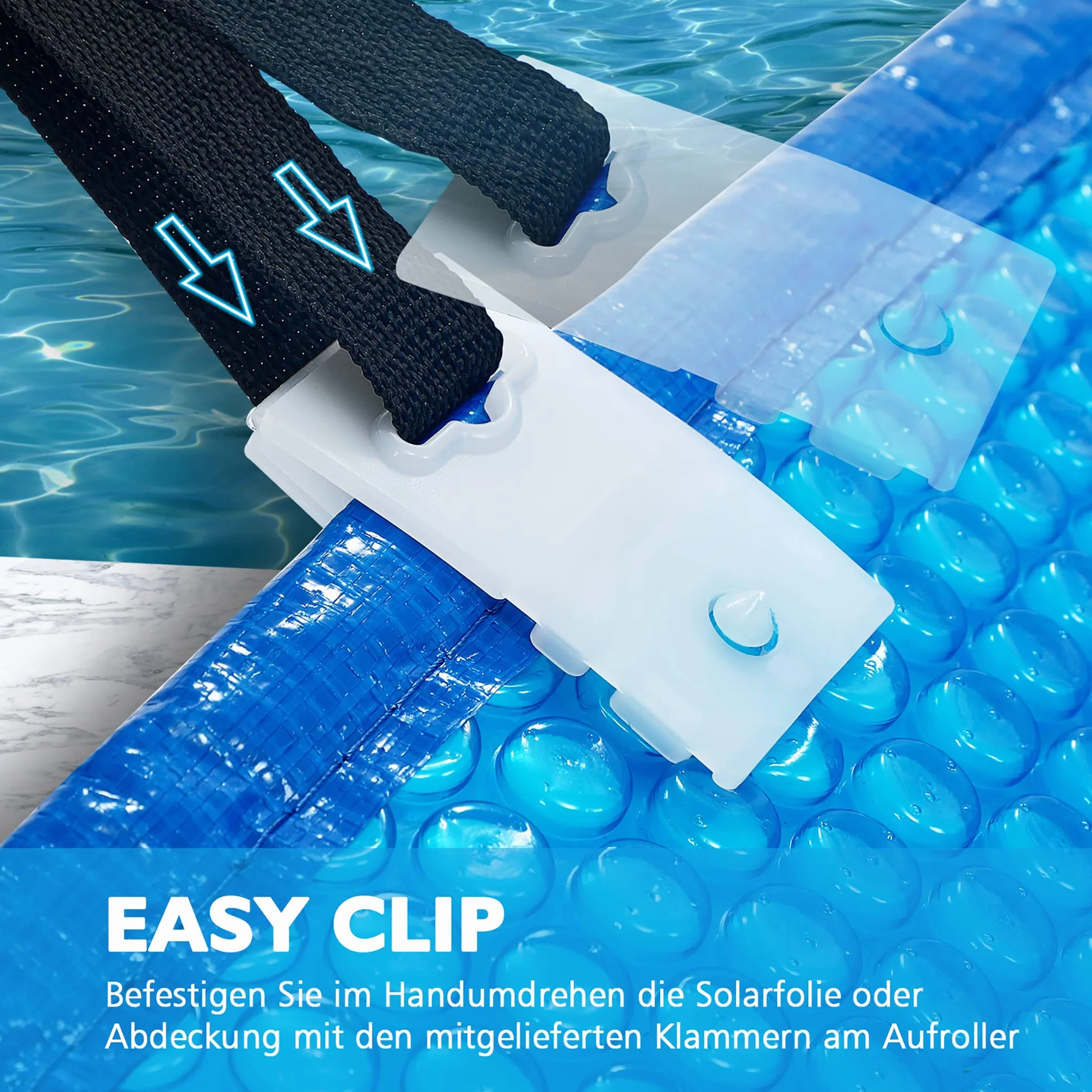 Pool Aufroller Aufrollsystem Aufrollvorrichtung aus Aluminium inkl. 8 Befestigungsbänder für Poolplanen & Solarfolie - 1,05m bis 6,15 m verstellbar