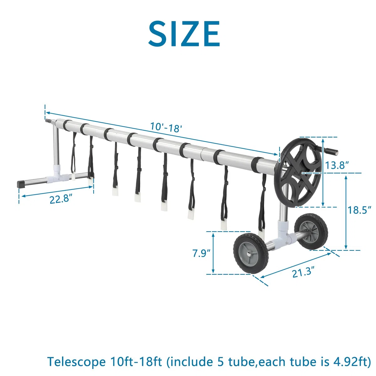 Bonnlo Aufrollsystem für Solar- und Poolplanen, Pool Aufroller bis 5,48m,Aufroller Poolplane aus witterungsbeständiges Material (mit Rädern)