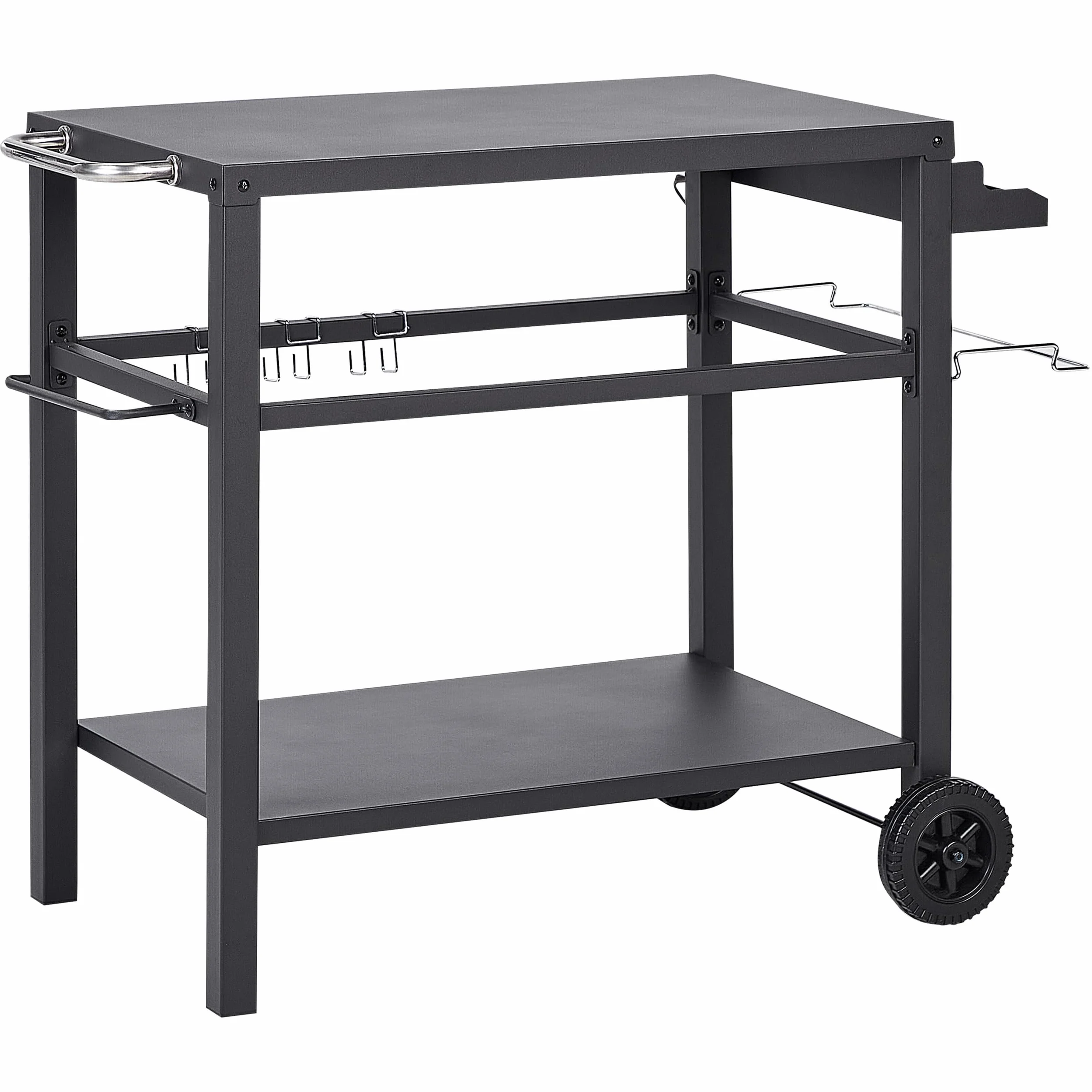 Beliani Garten Servierwagen Metall schwarz 2 Etagen mit Griff Utensilienhaken Staletti