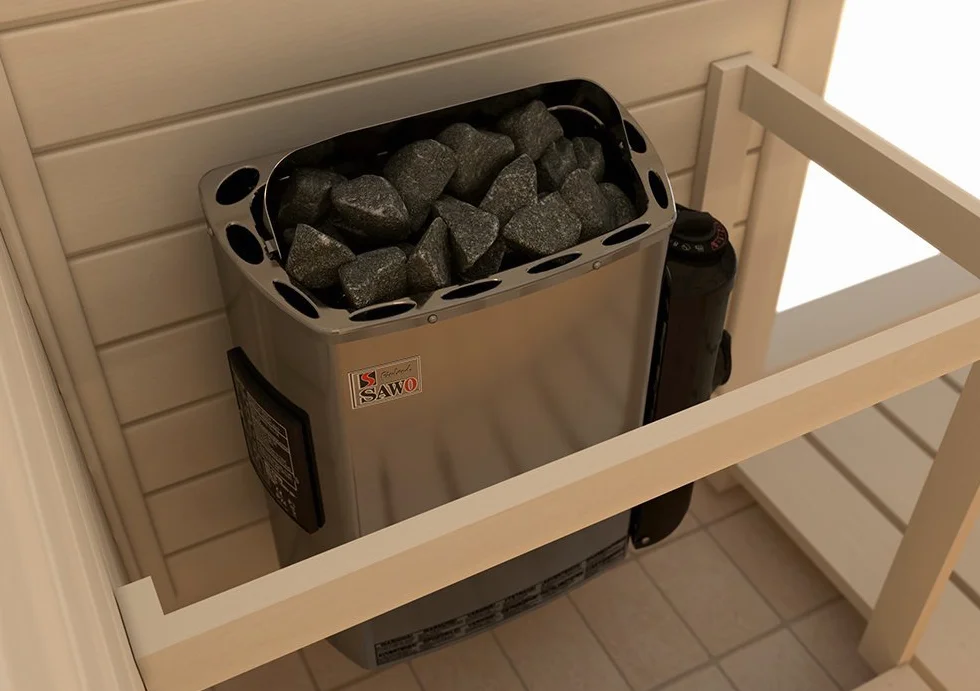 Sawo MINI/Mini X NB Trendline Sauna Warmwasserbereiter 3.6 KW; mit integriertem Control Einheit: Thermostat und Timer; 230 V 1 N oder 400 V 2 N; Wandmontage Installation