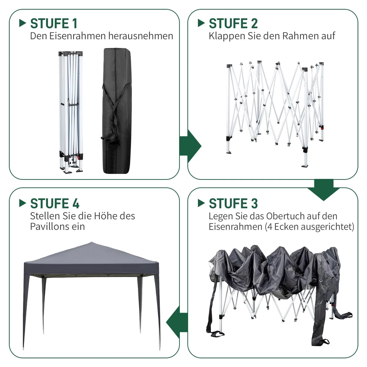 LEADZM Pavillon 3x3m,Pop-up Faltpavillon,Wasserdichter,Winterfest,Höhenverstellbar,UV Schutz 50+,Stahlrahmen,fur Garten,Party,Camping,Outdoor,mit 4 Seitenteilen,Dunkelgrau