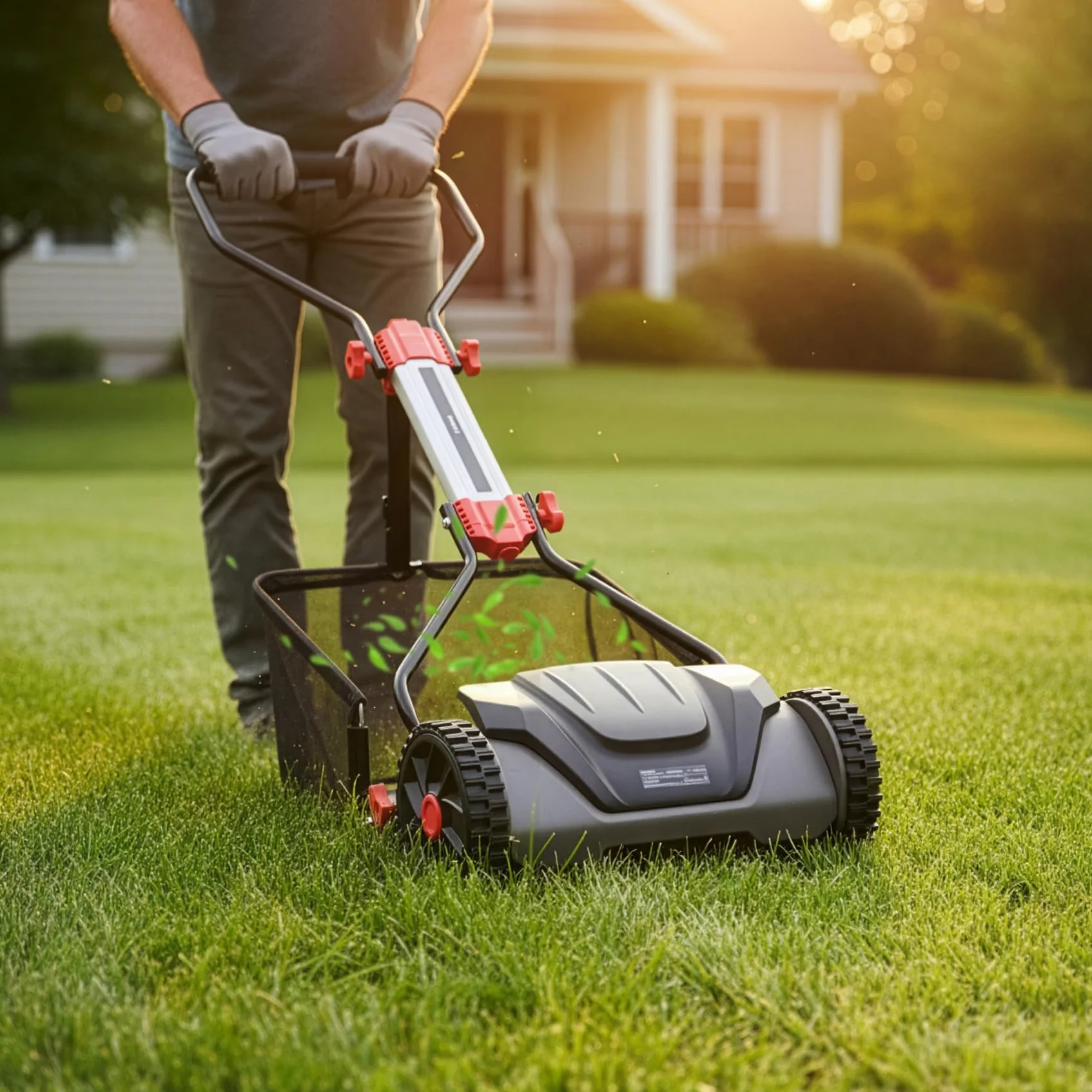 LEHMANN Spindelmäher 40 cm mit Fangkorb 30 L – Handrasenmäher ohne Strom, mechanischer Rasenmäher manuell mit 5 Messern, 6-Fach Schnitthöhenverstellung 15–42 mm, klappbarer Griff