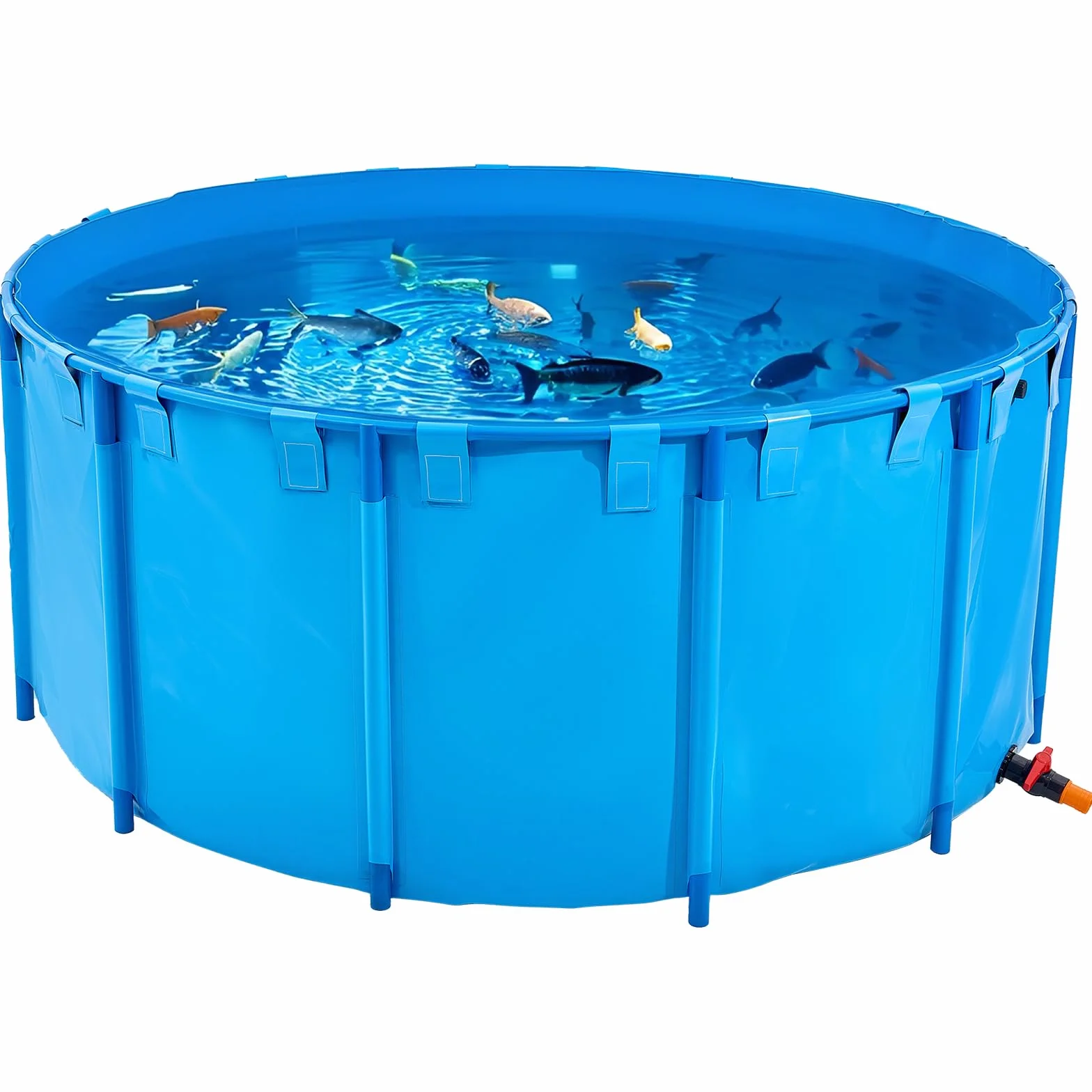 VEVOR Fischteich aus PVC, Fischteich mit 4550 L Fassungsvermögen, faltbares Koi-Aquarium, rundes Fischbecken mit stabilem Rahmen & Ablassventil, für Aquakultur, Koi-Zucht & Bewässerung (blau)