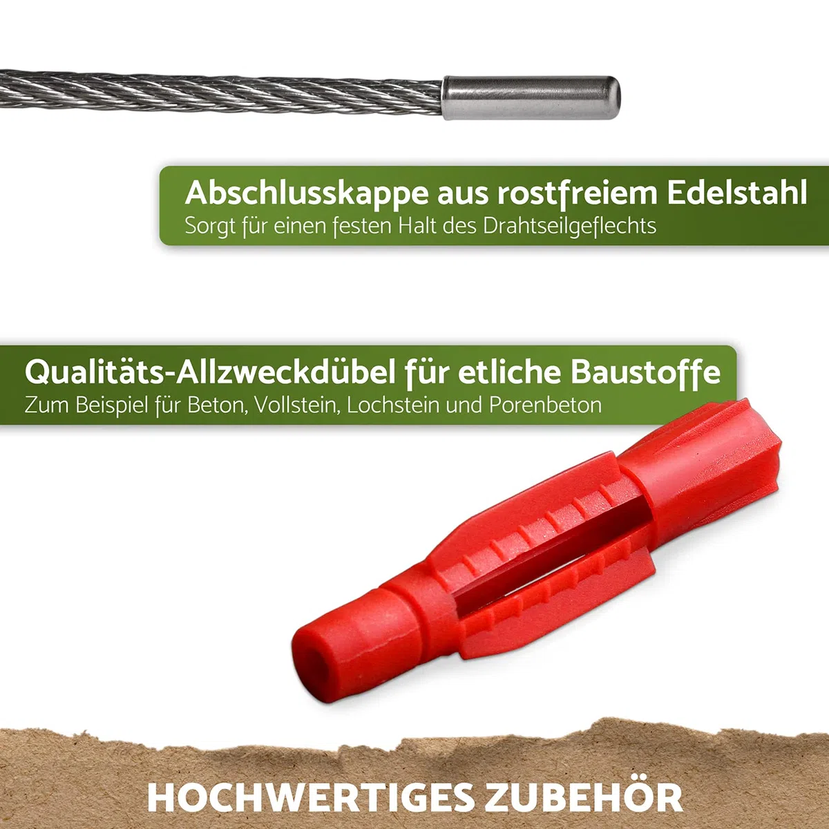 Rankhilfe aus Edelstahl für Kletterpflanzen, Profi-System als Komplettset mit Wandhaltern und 3mm Stahlseil (8 Halter, 12,5m Seil)