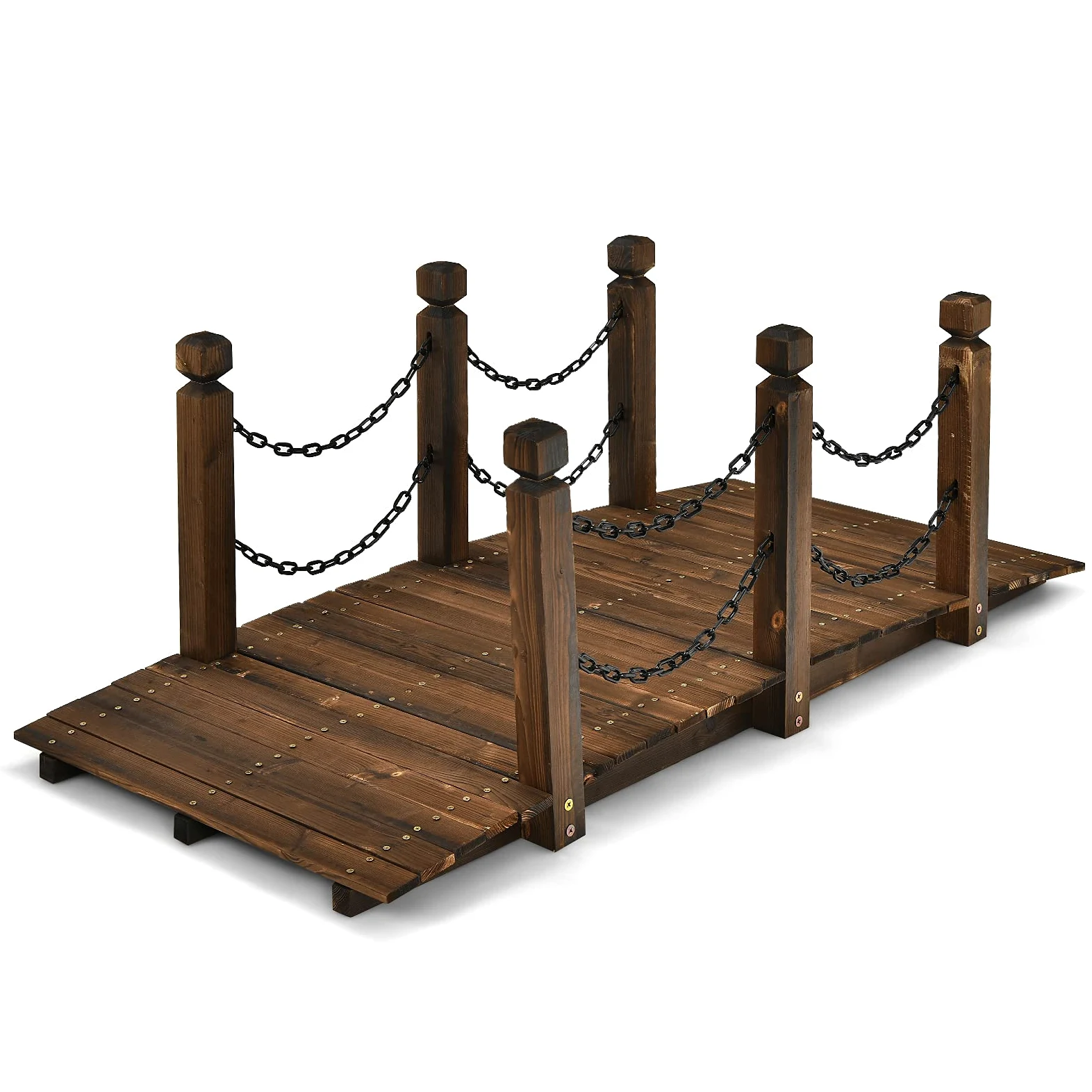 GIANTEX Gartenbrücke aus Holz, Brücke Landschaft, antike Bogenbrücke, dekorative Brücke für Garten, Brücke mit Bogen, Brücke mit Geländer, Tragkraft 120 kg, 150 x 67 x 55 cm