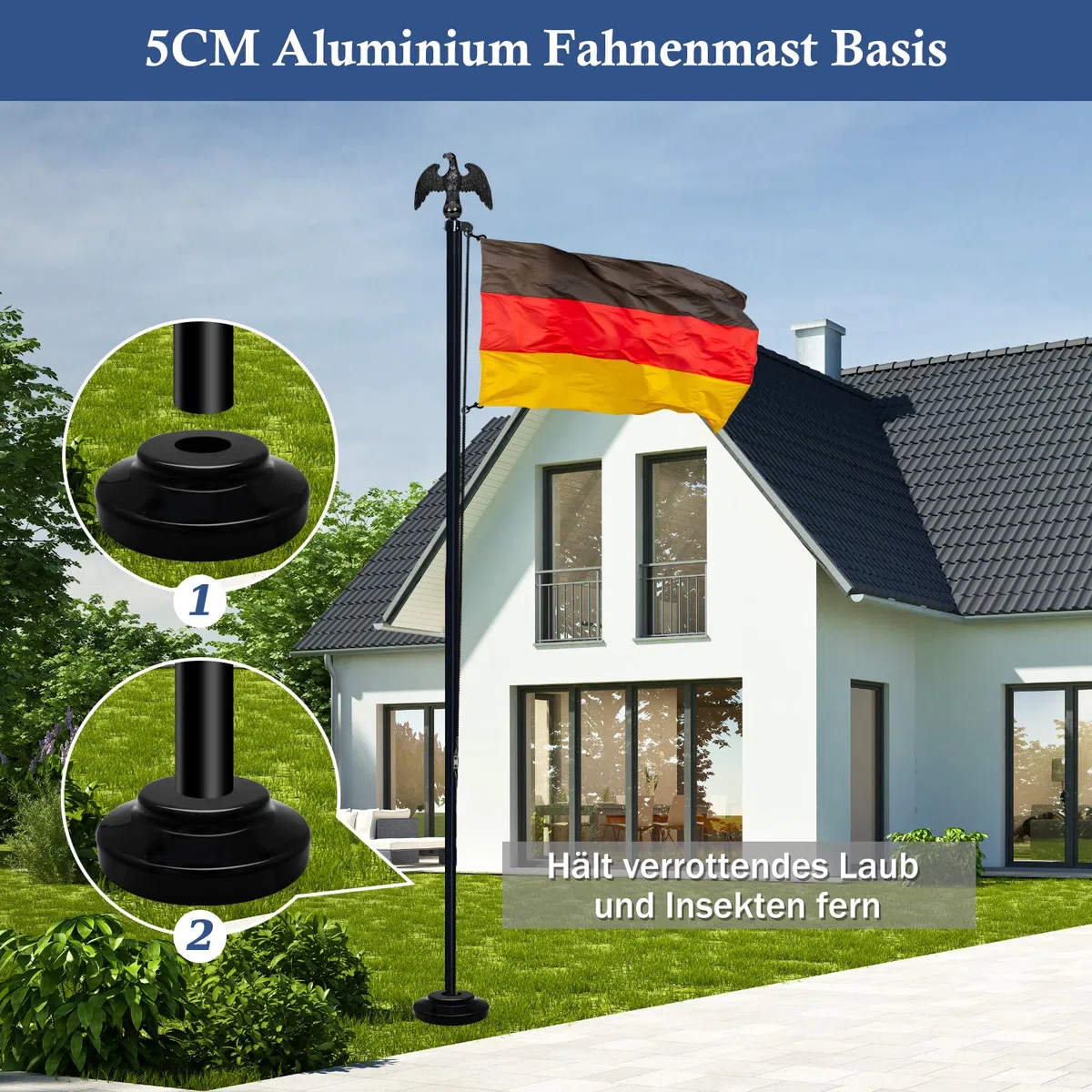 NQ Fahnenmast 6M stabil, 20FT Aluminium Fahnenmast höhenverstellbar, Fahnenstange Set für Außenbereich, Deutscher Fahnenmast(Schwarz)