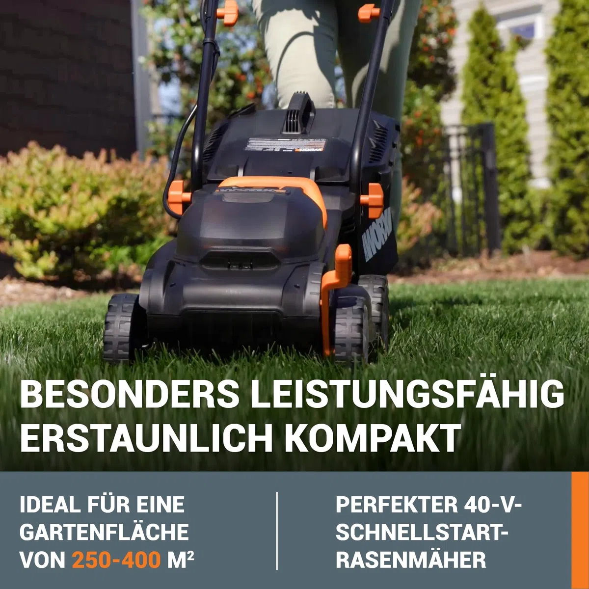 WORX WG779E.1 Akku-Rasenmäher 40V (2 x 20V) - 34 cm Schnittbreite - ideal für Gärten bis zu 460m² - IntelliCut Technologie - einfache Aufbewahrung - inkl. 2x4Ah Akkus & Dual-Schnellladegerät