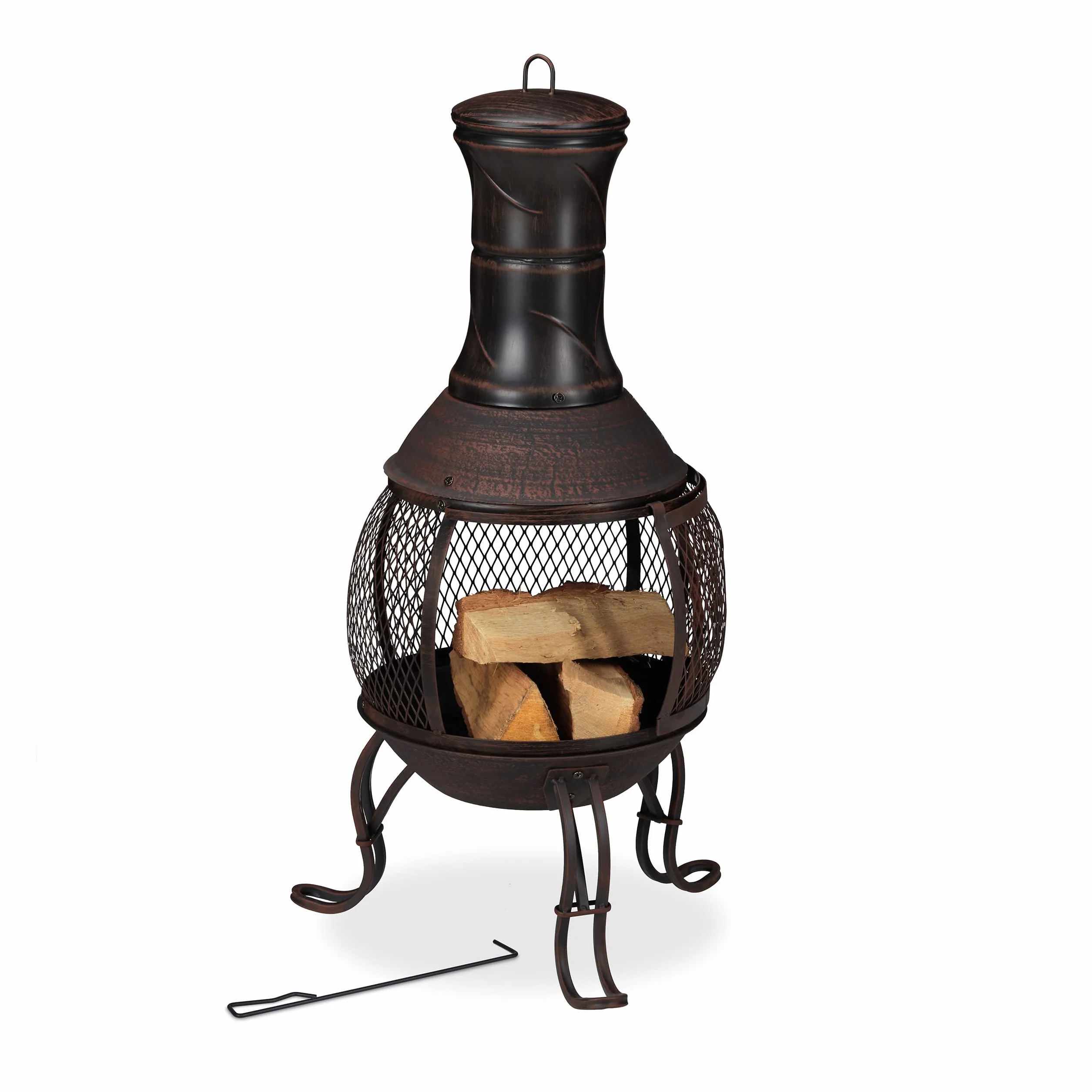 Relaxdays Terrassenofen, Stahl & Gusseisen, HxD: 88 x 36 cm, Gartenkamin Funkenschutz, Chiminea, Aztekenofen, rot/Bronze