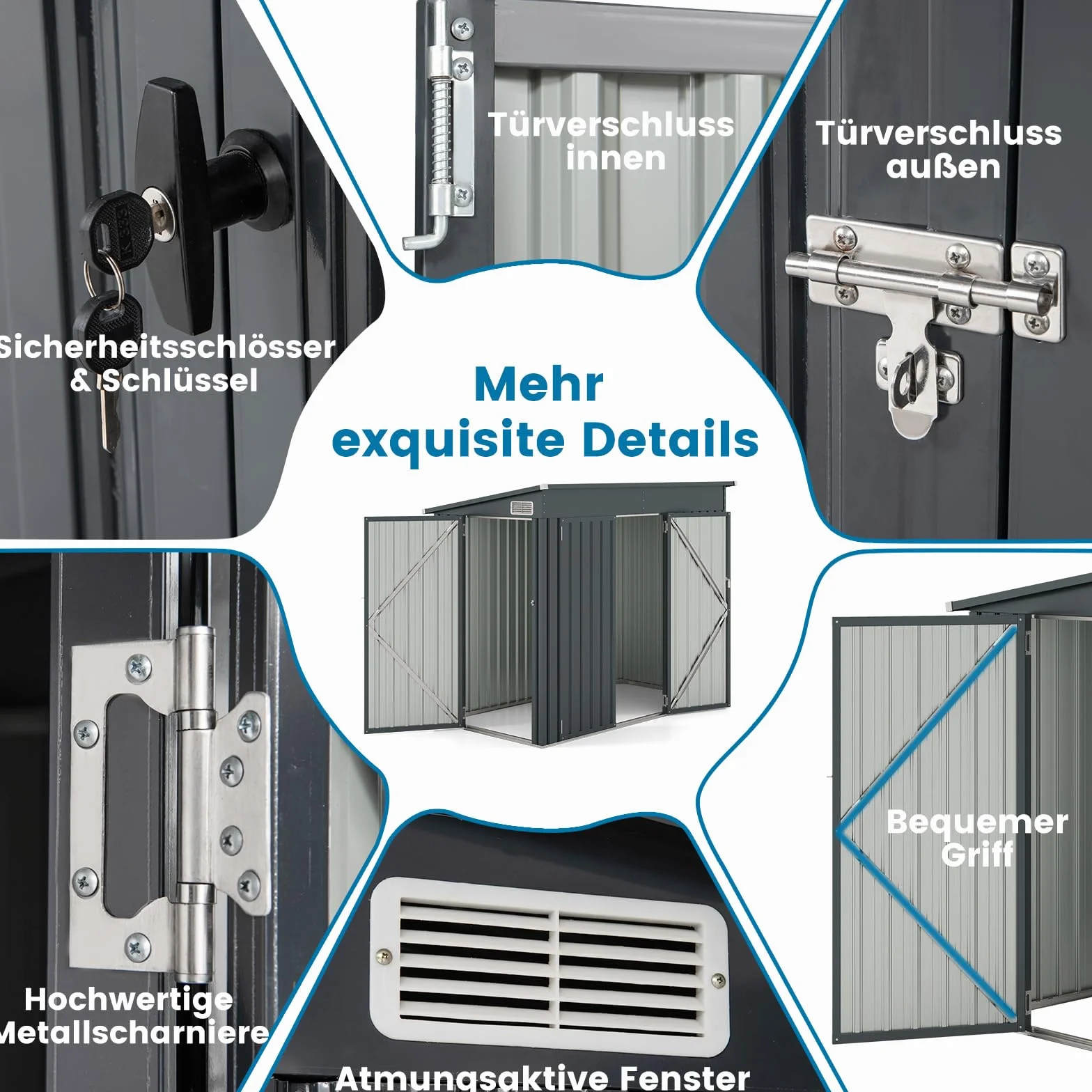 COSTWAY Gartenhaus Metall, 235 x 117 x 185 cm, Gerätehaus mit Vordertür & Seitentür & Pultdach, Geräteschuppen abschließbar, Gartenhütte Gartenschuppen, Garten Schuppen Outdoor (Dunkelgrau)
