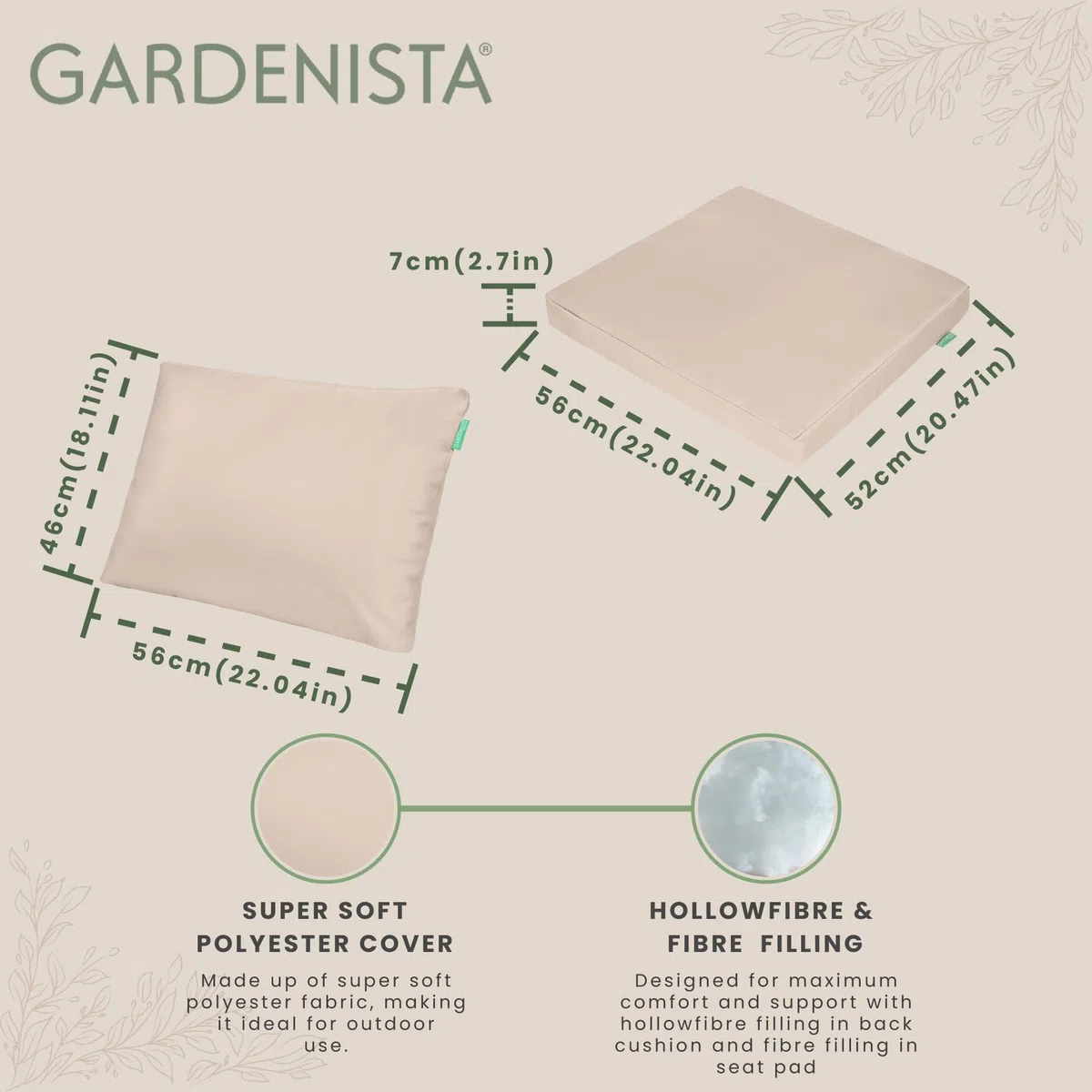 Gardenista Outdoor - Sitzkissen für Polyrattanmöbel | Gartenmöbelkissen für Kalifornien | Wasserbeständige Polsterung für Terrassenmöbel | Leichte und haltbare Polsterung (8 Stück, Stein)