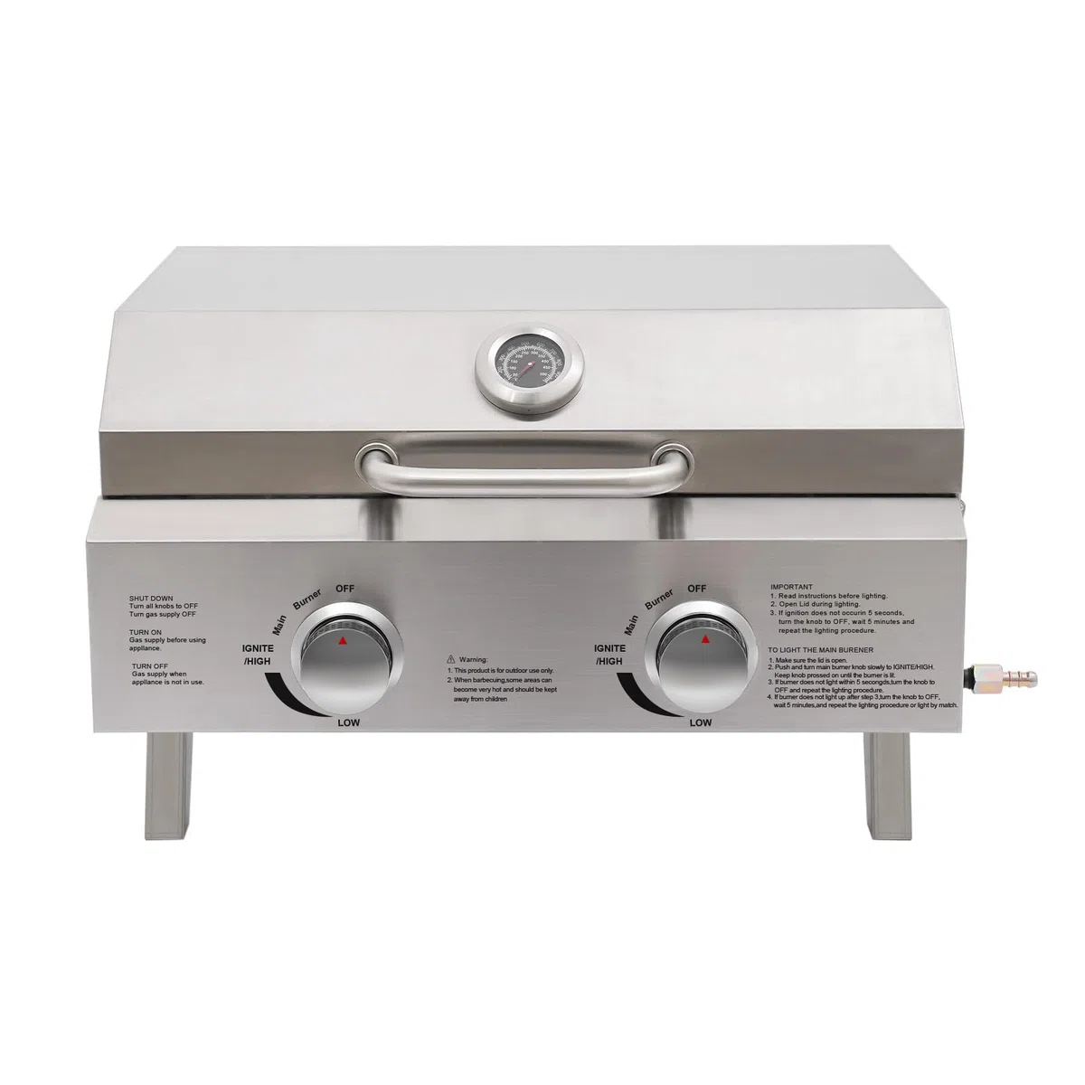 Edelstahl Tragbarer Gasgrill 2 Brenner 55,8 x 45 x 38 cm Campinggrill Tischgrill Klappbaren Beinen Gas Grill für Balkon, Camping, Garten