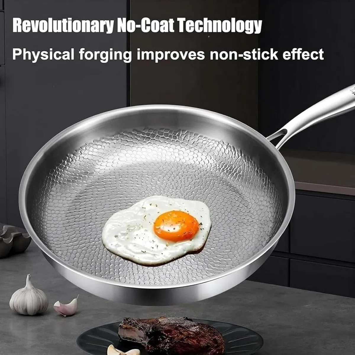 2026 Upgrade Titan Bratpfanne, 26/28/30cm Titan Pfanne Unbeschichtet with Lid, Non-Stick Hammered Wok Titanium Pan, Scratch-Resistant, Even Heating and Suitable for All Hobs (26+28+30CM)
