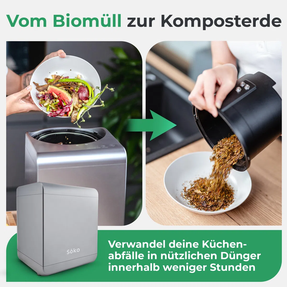 Elektrischer Komposter [2X Aktivkohle-Filter] Elektro-Schnellkomposter - Revolutionäre Kompost-Lösung für Küche, Garten & Balkon | Indoor Kompostbeschleuniger | Mini-Kompostierer elektrisch