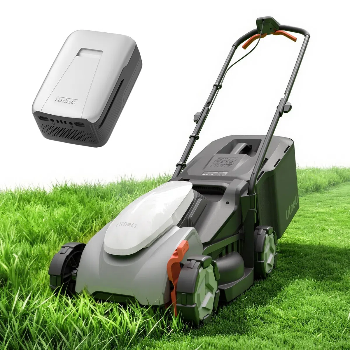 Litheli Akku Rasenmäher mit Akku 5,0Ah, 33cm Schnittbreite, Rasenmäher Elektro Brushless, 25–65 mm, 35L Fangkorb, bis 300 m²