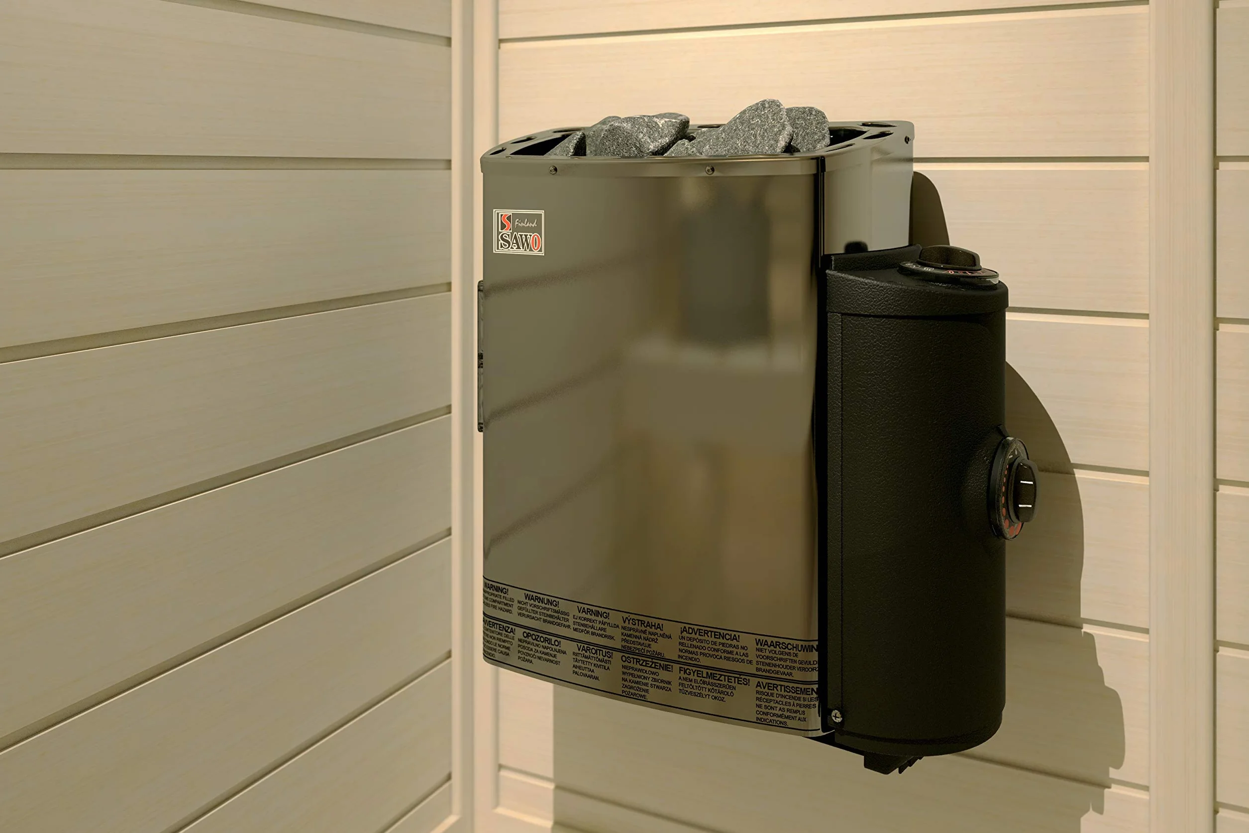 Sawo MINI/Mini X NB Trendline Sauna Warmwasserbereiter 3.6 KW; mit integriertem Control Einheit: Thermostat und Timer; 230 V 1 N oder 400 V 2 N; Wandmontage Installation