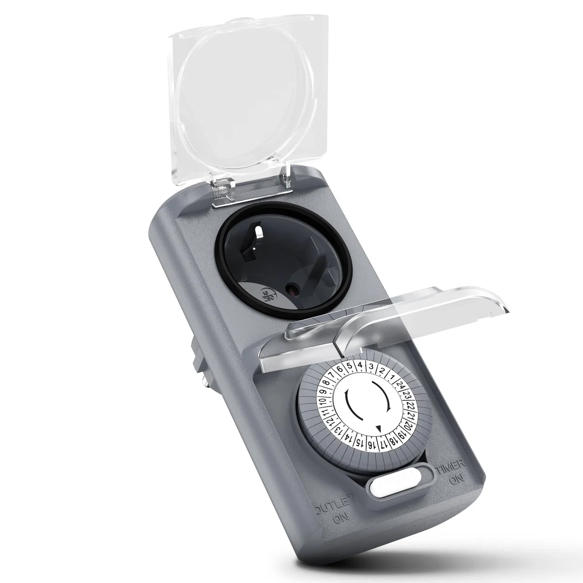 Premium Zeitschaltuhr Aussenbereich - 1 Stück - Zeitschaltuhr Steckdose außen IP44, mechanischer Zeitschalter analog außen - Outdoor Timer, Zeitschalter für Steckdose außen, hohe Schaltleistung