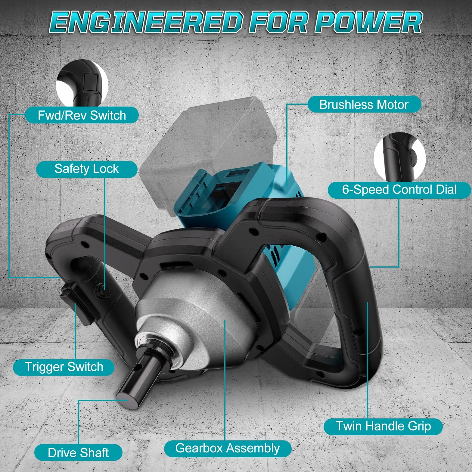 Akku Erdbohrer Kompatibel mit Makita 18V, 1200W Bürstenloser Motor Erdlochbohrer Professional Pfahlbohrer, für Zaunbau, Garten, Mörtelrührer (Ohne Batterie & Spiralkopf)