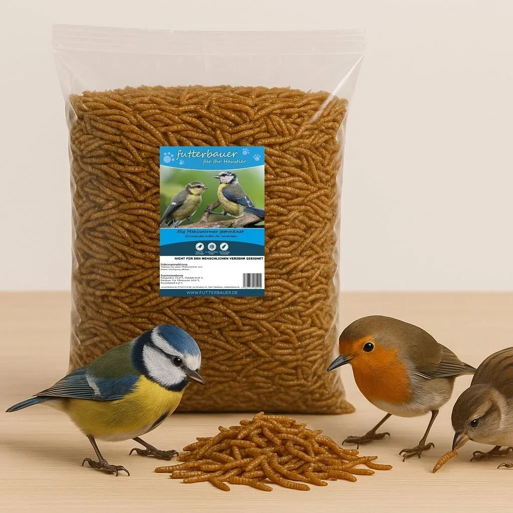5 kg Getrocknete Mehlwürmer Futterbauer– 100% Naturfutter für Wildvögel, Fische & Igel | Proteinreiches Premiumfutter ohne Zusätze | Ideal als Vogelfutter, Fischfutter & Igelfutter