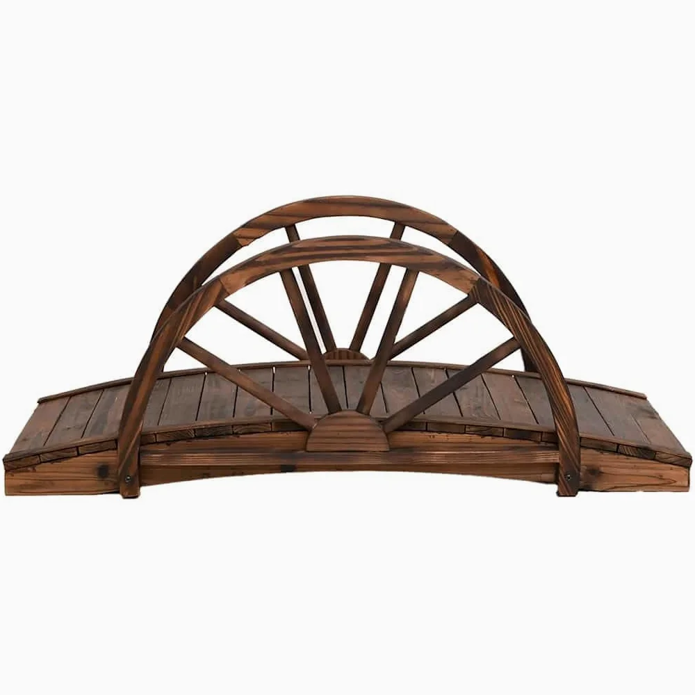 vidaXL Gartenbrücke mit Rad Design, Teichbrücke über Bach Kiesweg Fischteich, Zierbrücke für den Außenbereich, Brücke Holzbrücke, Massivholz Tanne