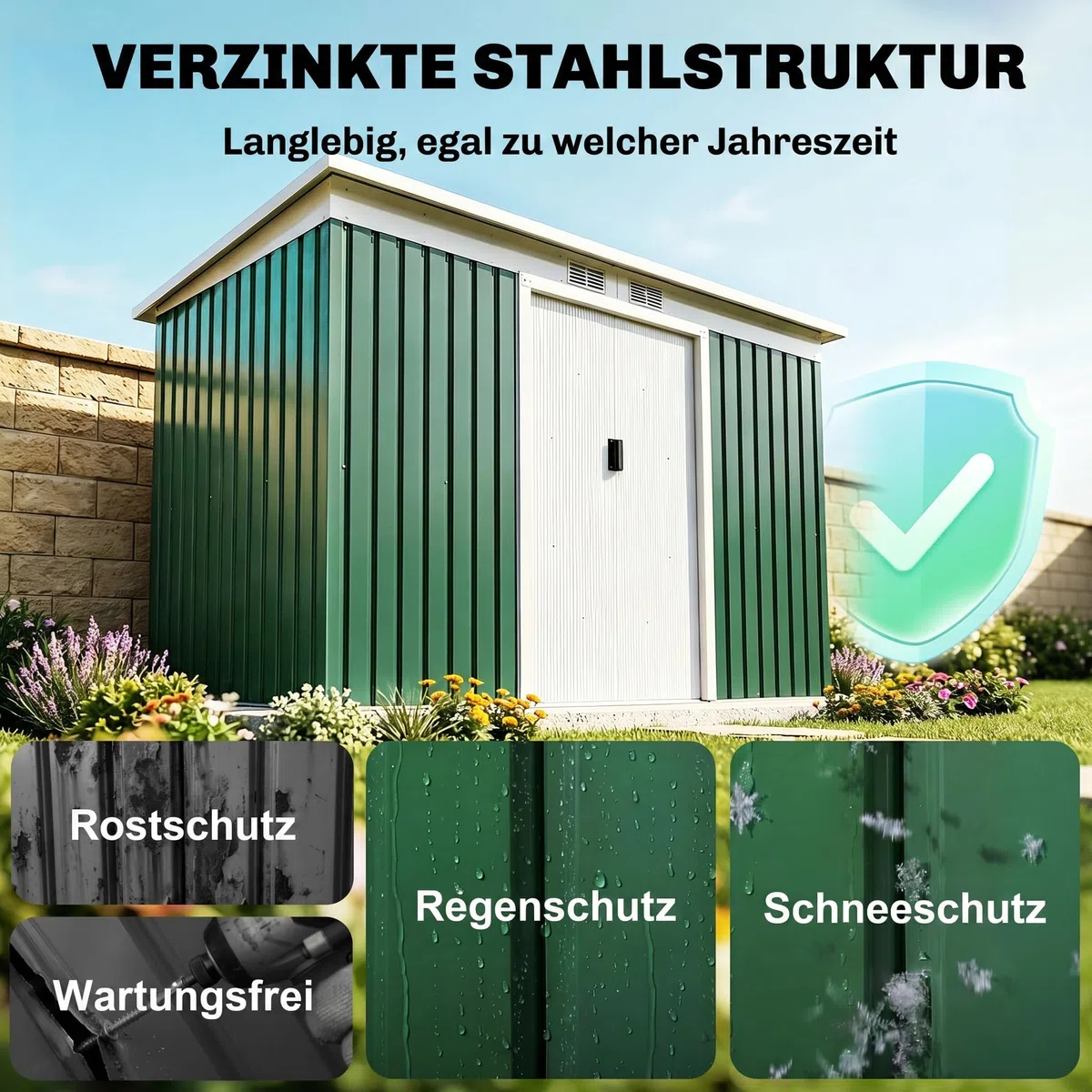 Outsunny Metall Gerätehaus 6,3m³ 280x130x172cm Geräteschuppen mit Pultdach Schiebetür wetterfest Gartenhaus Outdoor Garten Schuppen Schrank für Hinterhof Außenbereich Anthrazit, Dunkelgrün