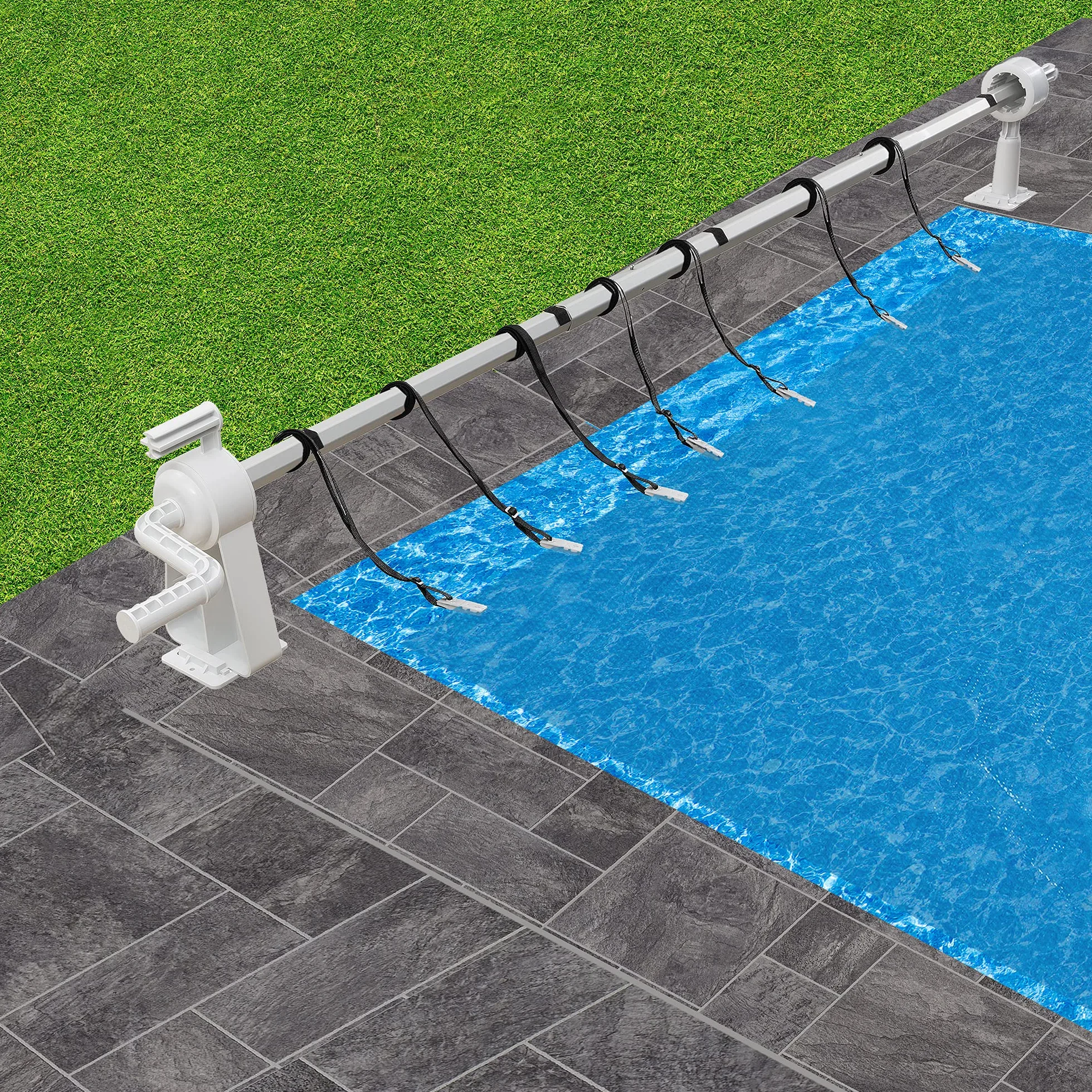 Arebos Aufrollsystem für Solar- und Poolplanen | Pool Aufroller | Länge von 1,05-6,15 m | witterungsbeständiges Material | für die Feste Montage | auch für Aufstellpools geeignet