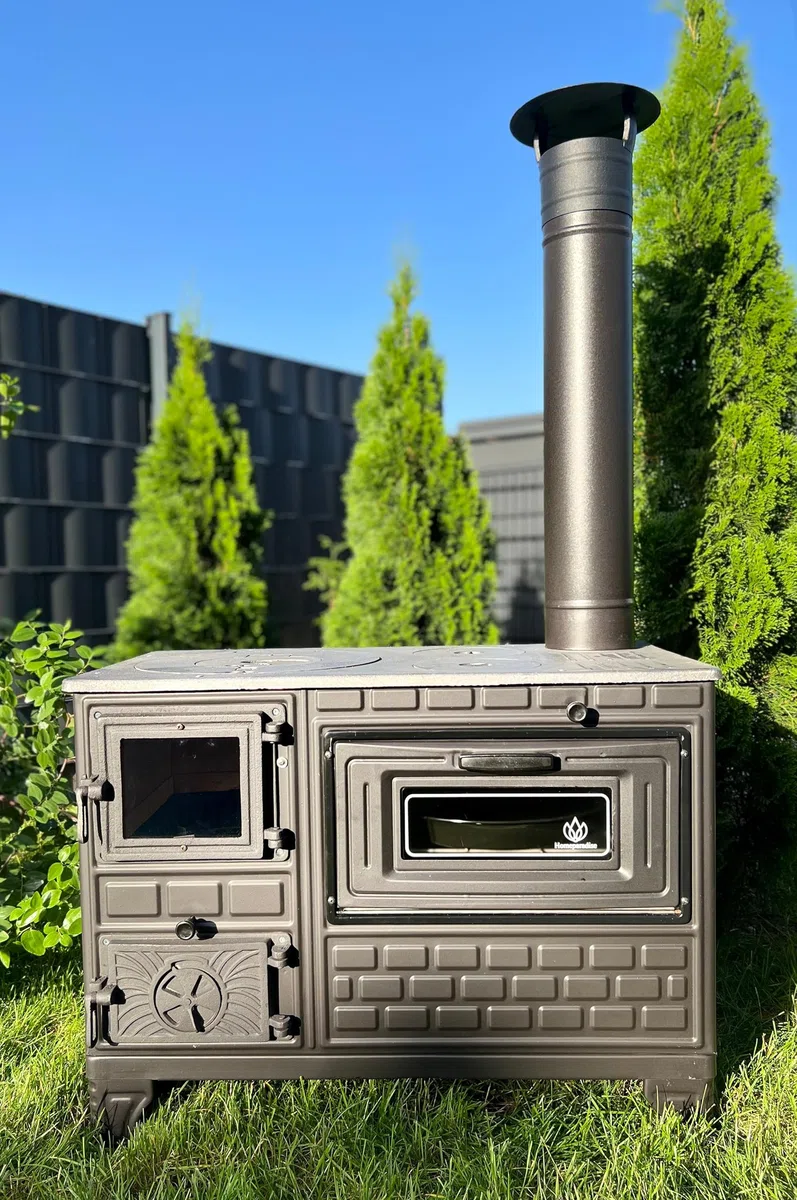 Outdoor-Küchenofen Terrassenofen 9 kW Kuzine Soba/Gartenküche Holzofen Ofen mit Holzkohle (Brennkammertür: Glas)