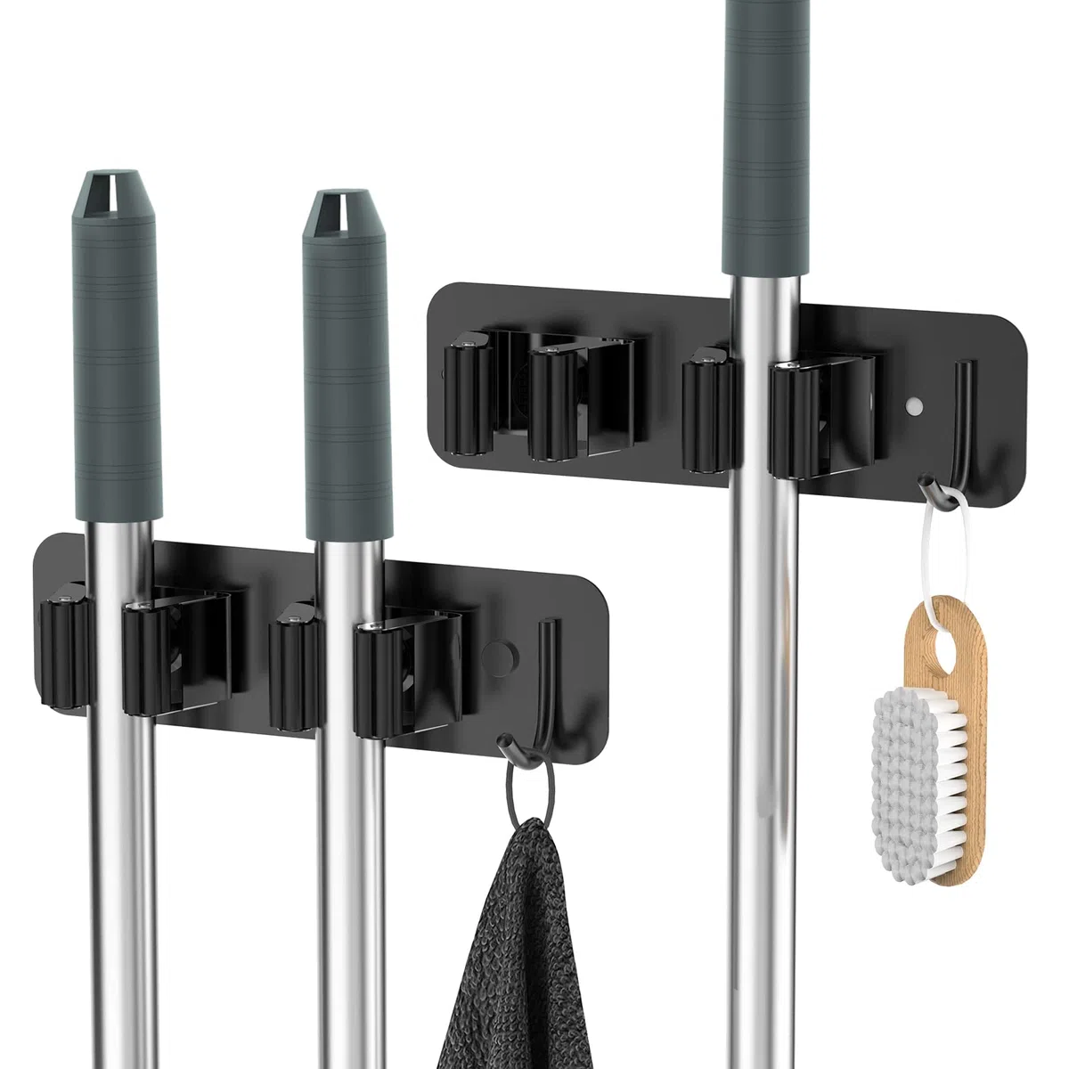 homeasy Besenhalterung Wand 2 Stück Besenhalter Selbstklebend Edelstahl Gerätehalter Ohne Bohren Mop Halter Werkzeughalter Organizer mit Haken und 2 Halter für Küche Badezimmer Garten Balkon