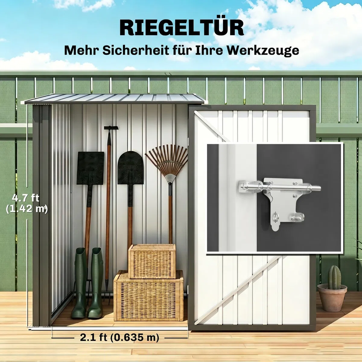 Outsunny Metall Gerätehaus 0,92 m² 100x103x160cm Geräteschuppen mit Pultdach Abschließbarer Tür Gartenhaus Outdoor Garten Schuppen Schrank für Hinterhof Außenbereich Dunkelgrau