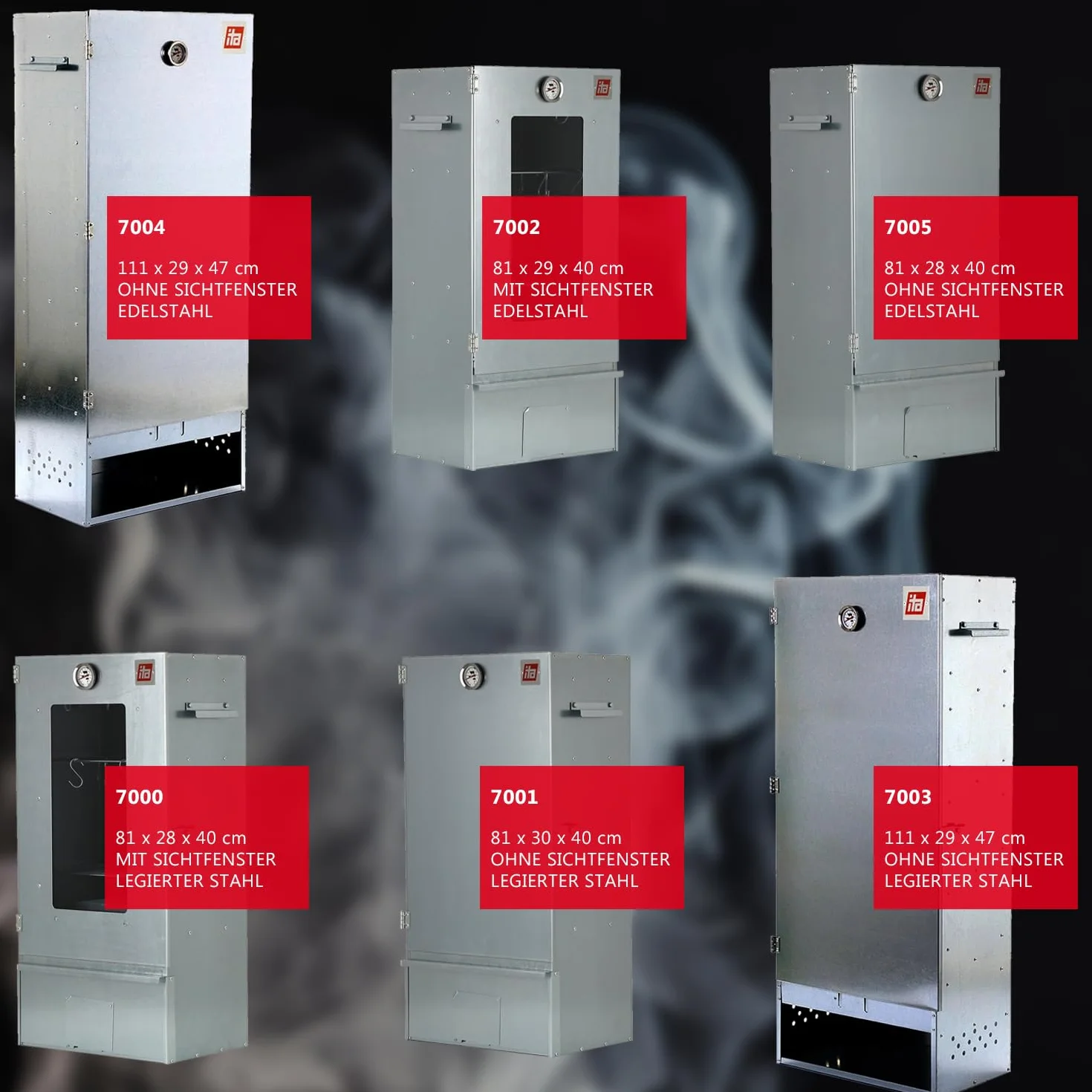 ITA Elektrischer Räucherofen 7003 - Smoker Set mit Heizung, Rauchgenerator - XL Räucherschrank mit Thermometer - Legierter Stahl - EU Qualität, Direkt vom Hersteller - 111 cm mit 4 Etagen