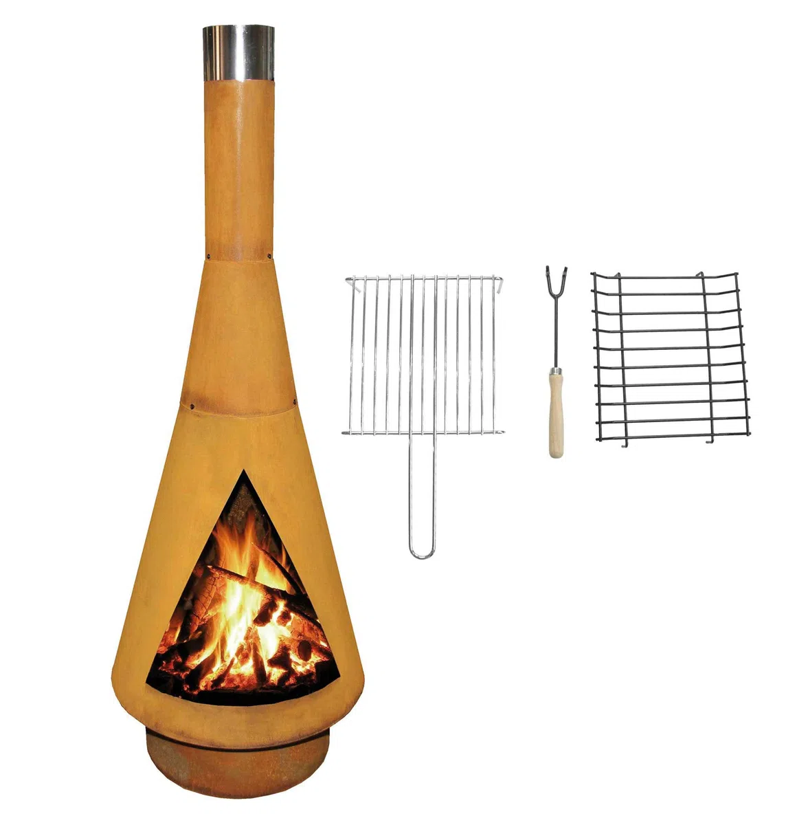YERD Corten Terrassen-Ofen/Grill-Kamin Denver BBQ: Echter Corten-Stahl Gartenkamin (Edelrost), inkl. Grill-Rost (XL 160cm Corten)