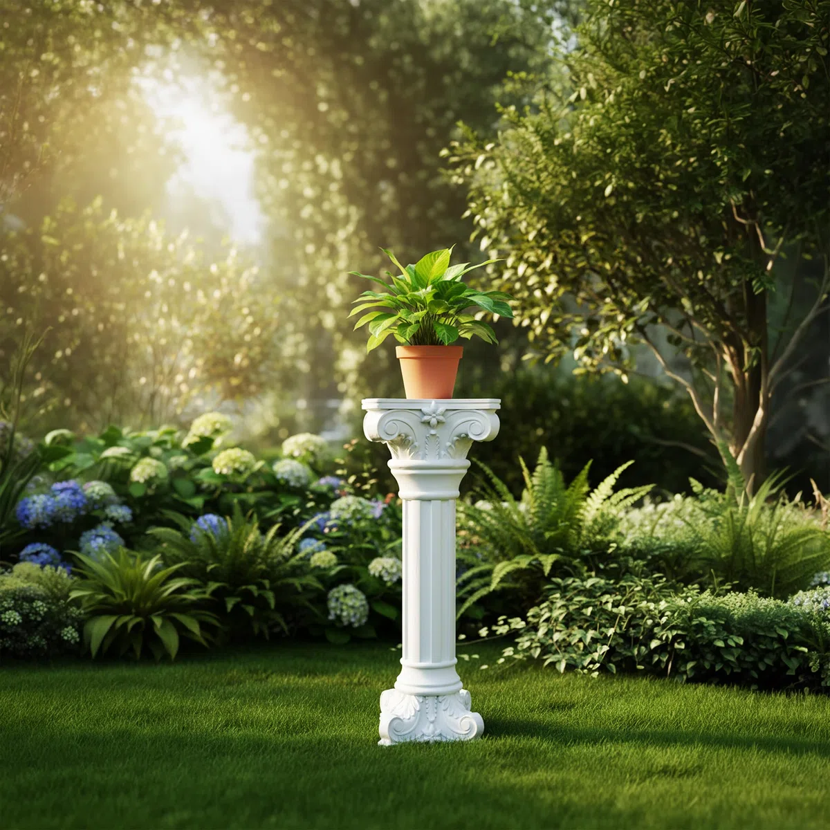 Relaxdays griechische Säule, HxBxT: 85 x 32 x 32 cm, Blumenständer, Gartendeko, antik, frostsicher, Kunststein, weiß