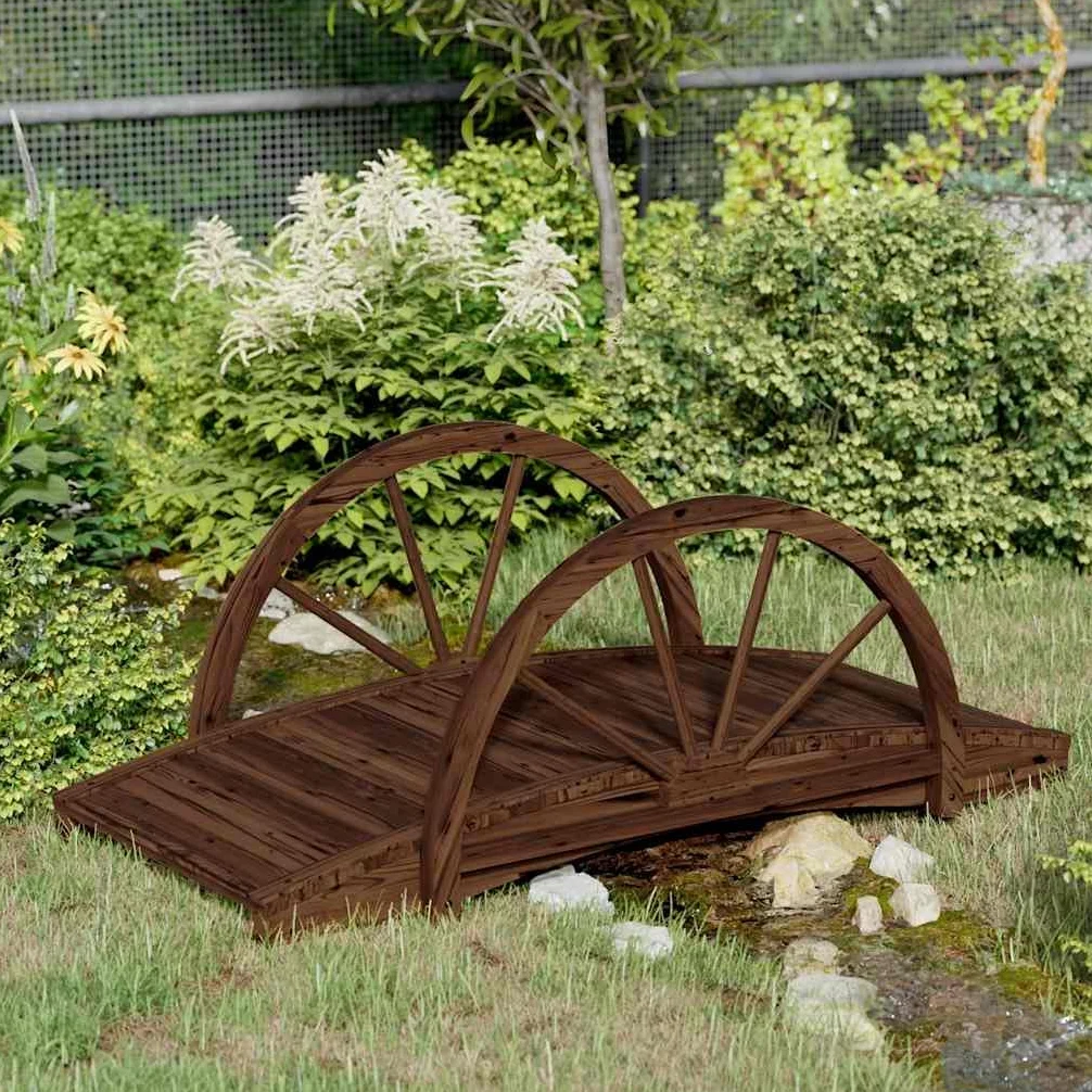 vidaXL Gartenbrücke mit Rad Design, Teichbrücke über Bach Kiesweg Fischteich, Zierbrücke für den Außenbereich, Brücke Holzbrücke, Massivholz Tanne