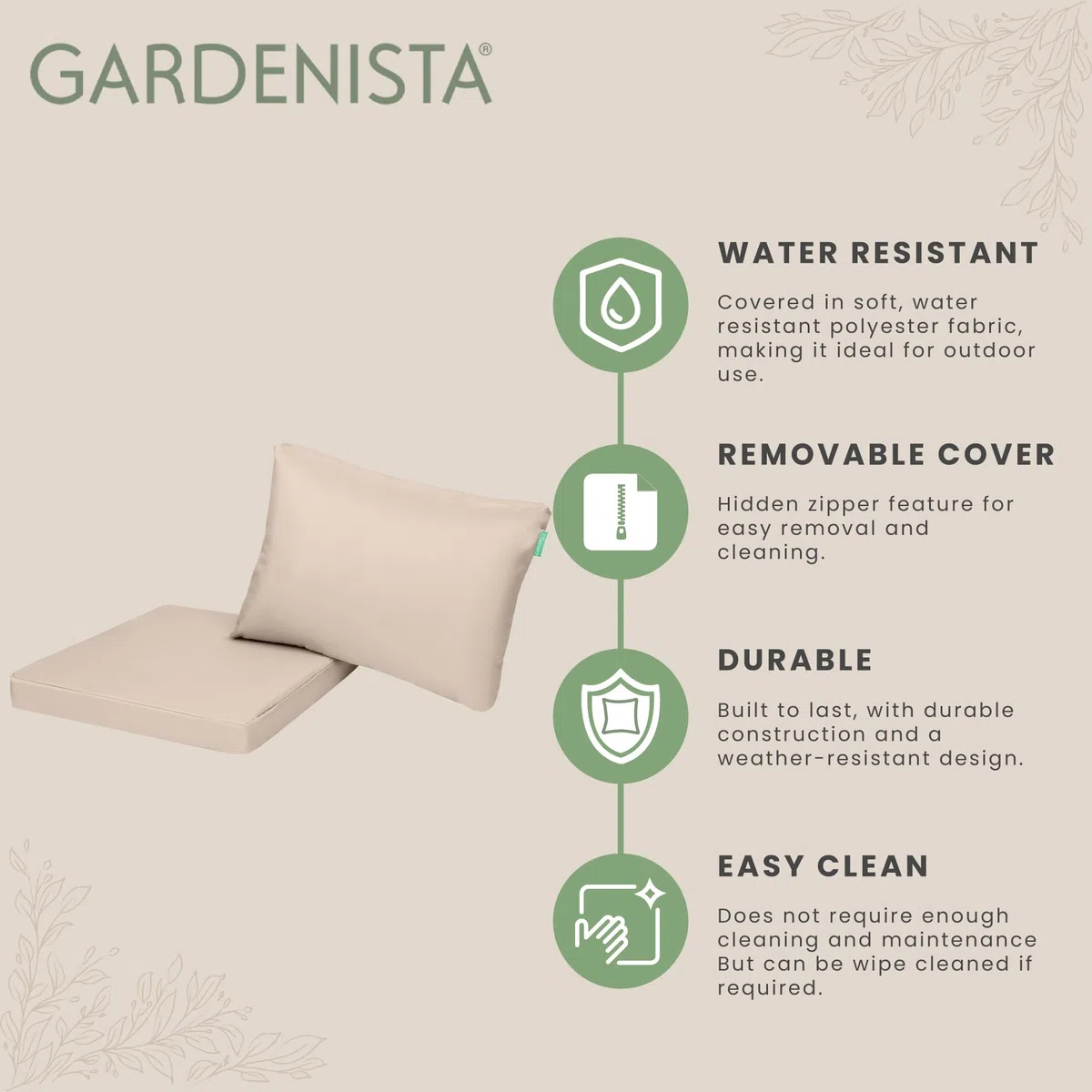 Gardenista Outdoor - Sitzkissen für Polyrattanmöbel | Gartenmöbelkissen für Kalifornien | Wasserbeständige Polsterung für Terrassenmöbel | Leichte und haltbare Polsterung (8 Stück, Stein)