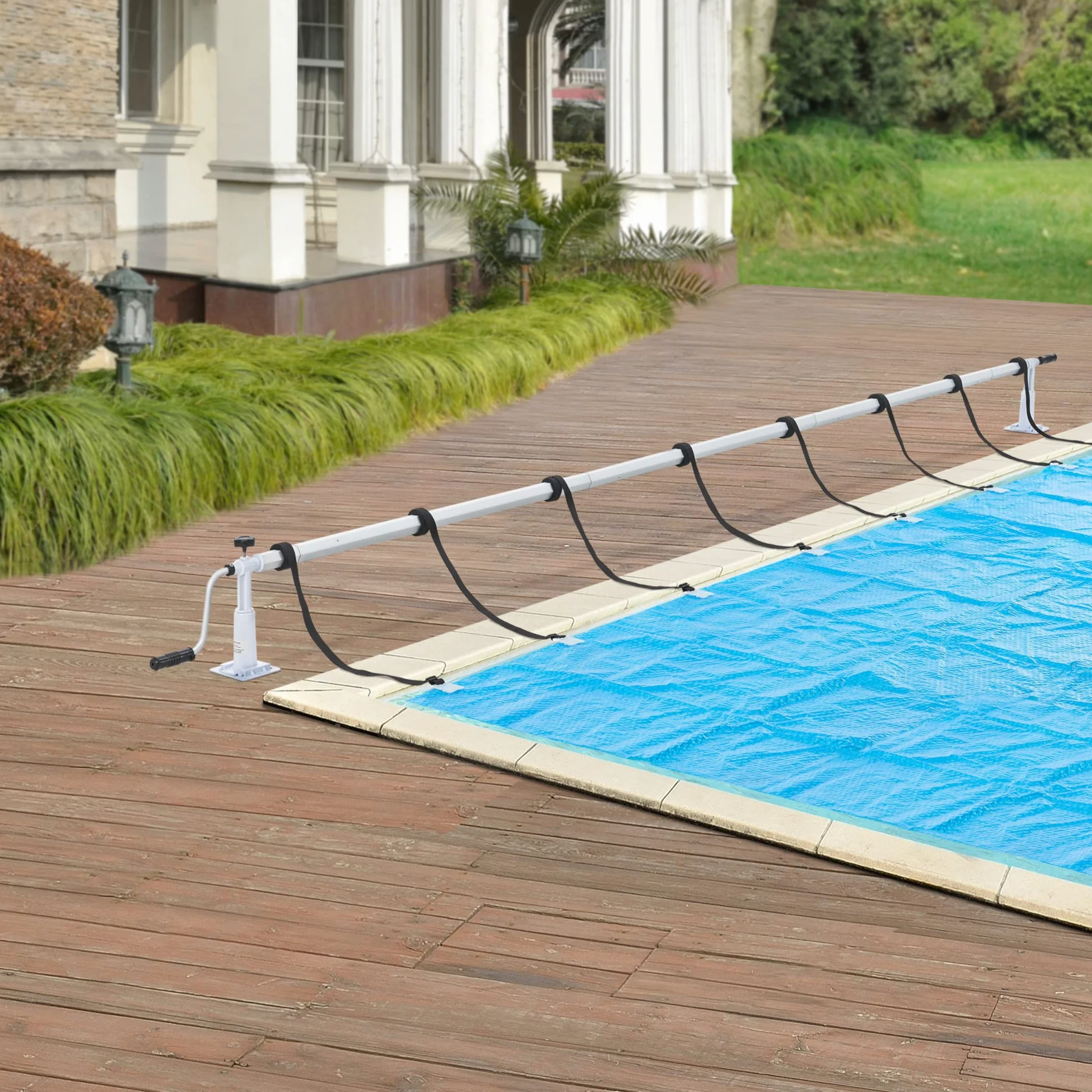 [en.casa] Pool Aufrollvorrichtung Oliveti 147-555 cm verstellbar Aufrollsystem mit Schiebern Aufroller für Solarplanen Poolplanen Aluminium