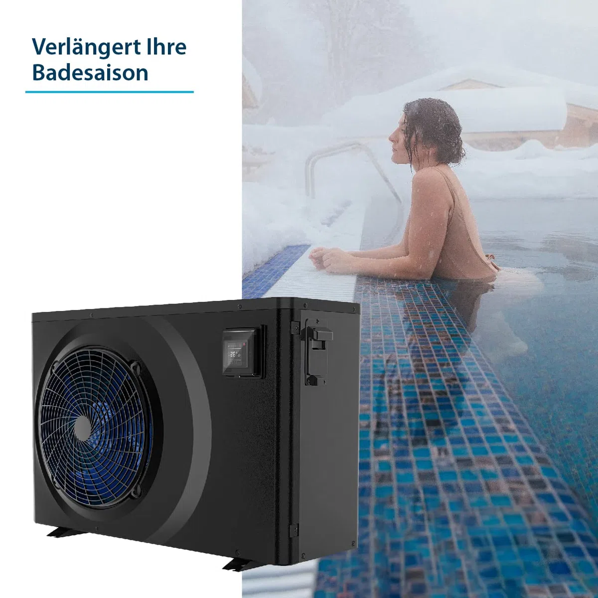 AquaForte Full Inverter Wärmepumpe 7,2 Kilowatt , 7.32 AMP, Leistungsaufnahme Kilowatt 0.10 1.61, Kann sowohl kühlen als auch heizen, geeignet für Schwimmbecken, Schwarz