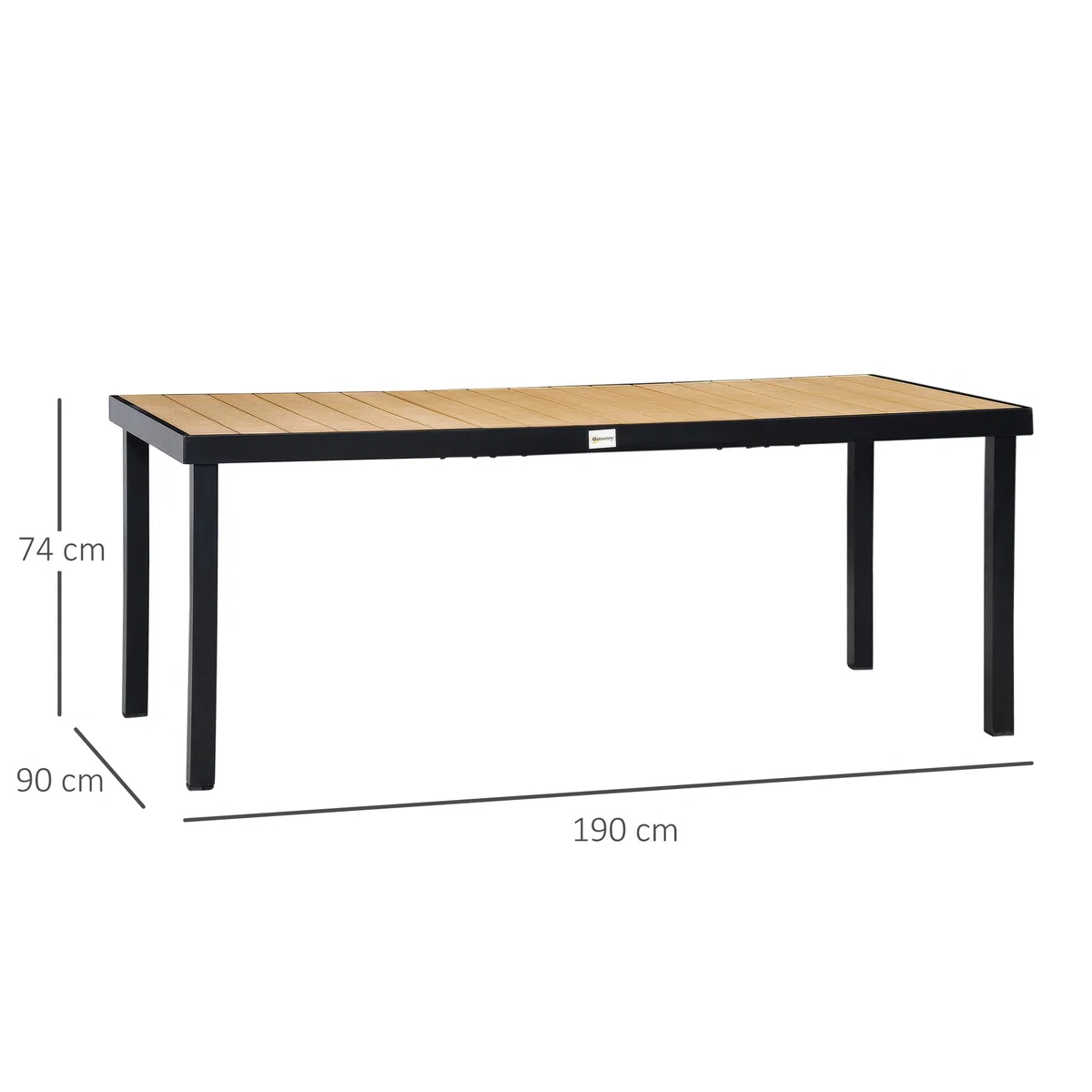 Outsunny Gartentisch für 6 Personen Esstisch Aluminiumtisch Gartenmöbel Loungemöbel pflegeleicht Kunststoff Natur+Schwarz 190 x 90 x 74 cm
