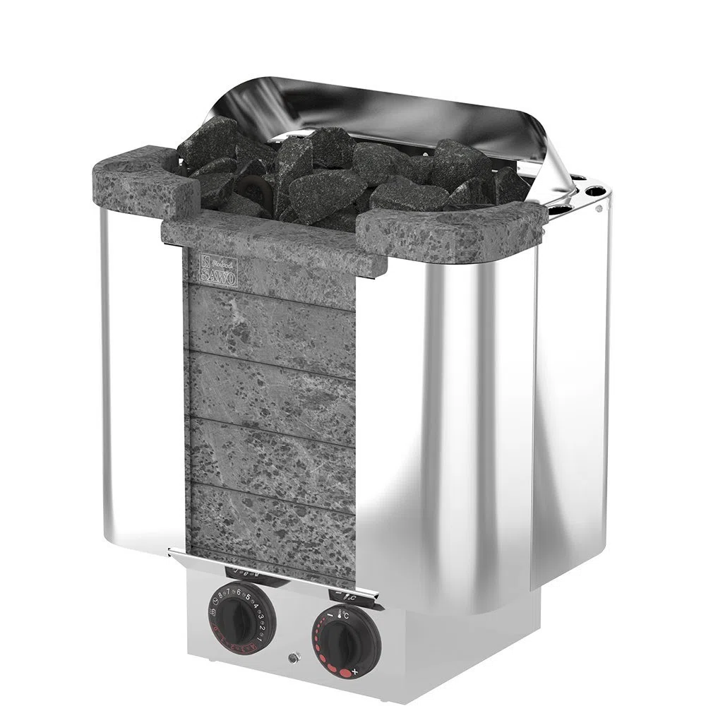 SAWO CUMULUS 6,0 kW Elektrische Saunaofen; mit integrierte Steuerung (NB-Modell); Multispannung: entweder Einphasig oder 3-Phasig; Edelstahlgehäuse mit Speckstein vorne