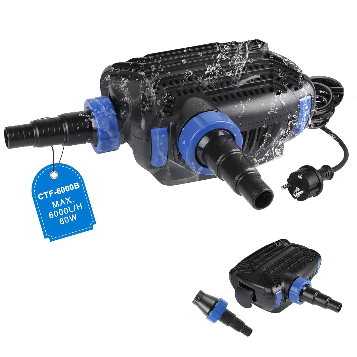 EXLECO Eco Teichpumpe Filterpumpe 40W max. 6000L/H Teichfilter Energiesparende Bachlaufpumpe für Gartenteich Teich Pumpe mit filter Kabellänge 10M Umwälzpumpe für Außen Wasserfall Bachlauf Koiteiche