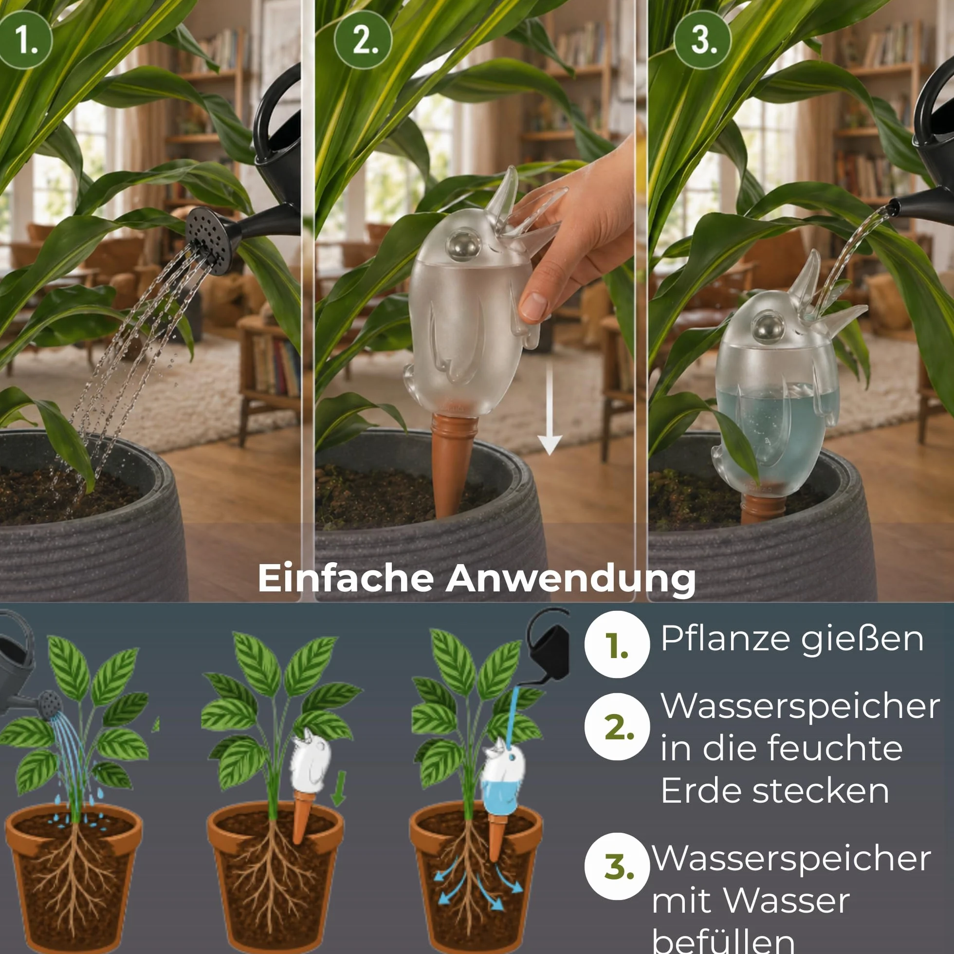 Scheurich Wasserspender Bördy M | 8 x Klar | 220ml Füllmenge | Bewässerungskugeln klein mit Ton Fuß | Wasserspender Pflanzen und Blumen Terrakotta Stiel