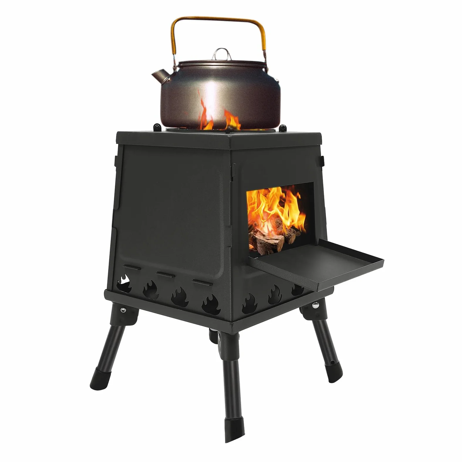 Zeltkocher,Zelt Herd, Raketenofen Outdoor,Schwarz,Tragbarer Holzofen für Camping, Outdoor, Zeltheizung, Camping, Zeltkocher, Mini Holzofen zum Kochen, Camping Rechteckig aus Metall (Schwarz)
