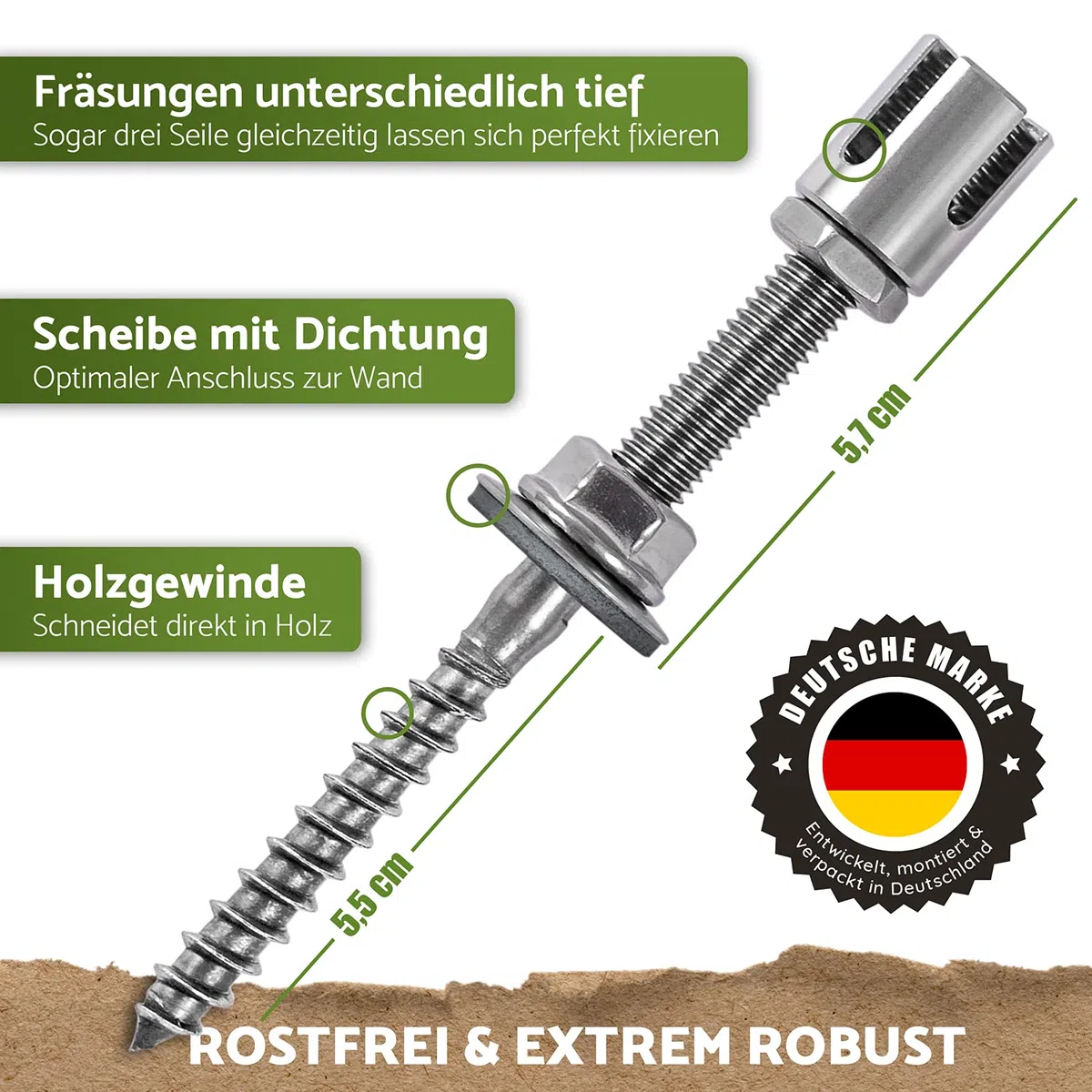 Rankhilfe aus Edelstahl für Kletterpflanzen, Profi-System als Komplettset mit Wandhaltern und 3mm Stahlseil (8 Halter, 12,5m Seil)