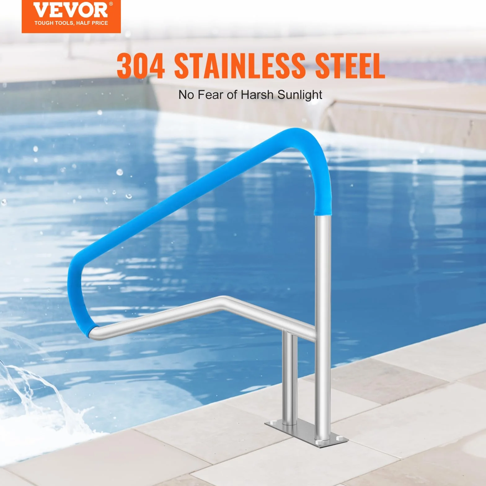 VEVOR Pool-Handlauf, 1395 x 810 x 100 mm Pooleinstieg Edelstahl mit Grundplatte für Innen-/Außenpools, Einstieghilfe für Decks, rostfreier Haltegriff mit Griffabdeckung und Zubehör für Spas