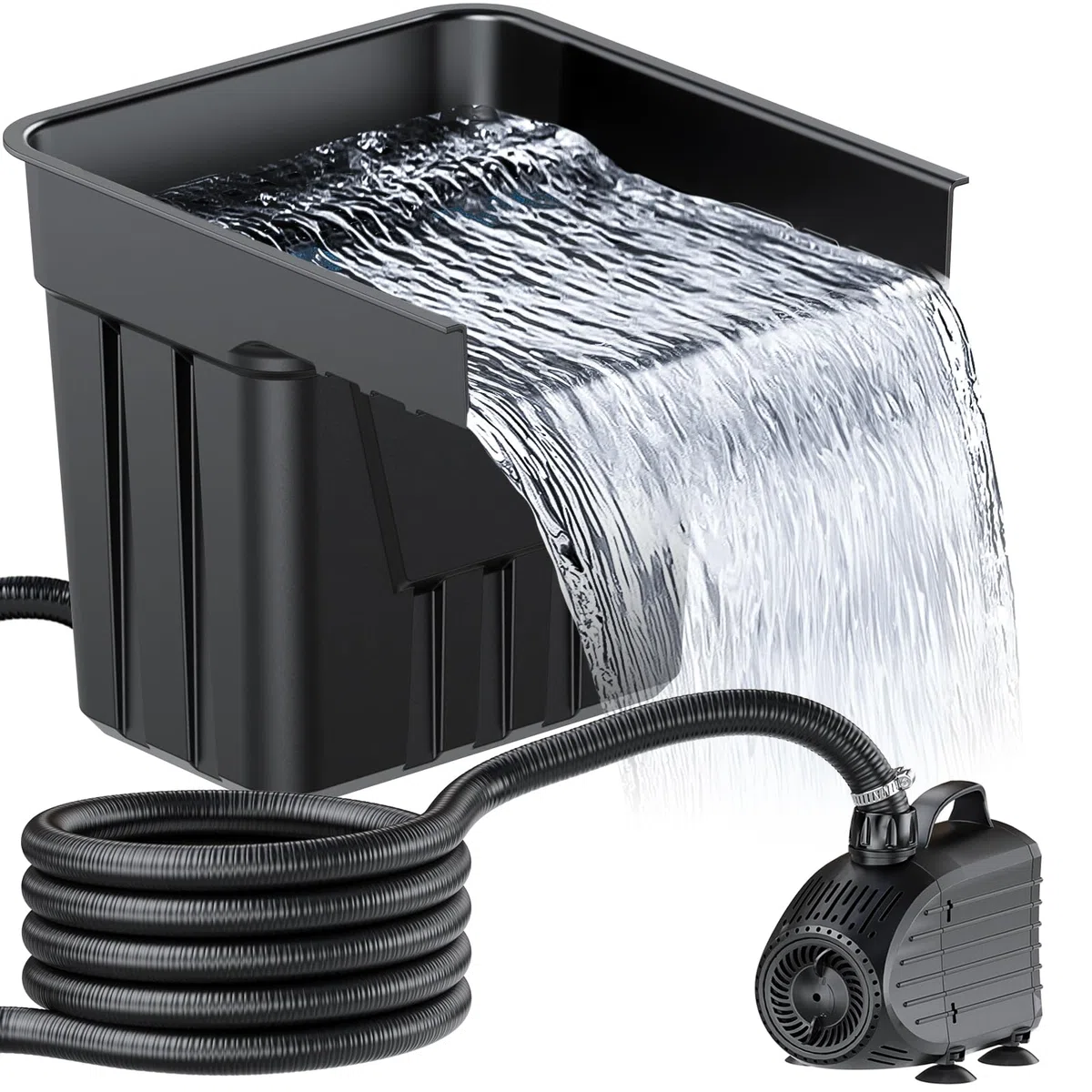 POPOSOAP Wasserfall Teichpumpe 4500 l/h Außenbereich Gartenteich Wellschlauch 3 m Filtermaterial