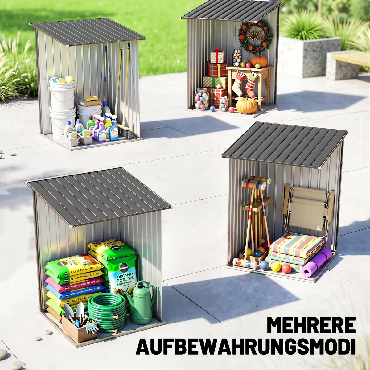 Outsunny Metall Gerätehaus 0,92 m² 100x103x160cm Geräteschuppen mit Pultdach Abschließbarer Tür Gartenhaus Outdoor Garten Schuppen Schrank für Hinterhof Außenbereich Dunkelgrau