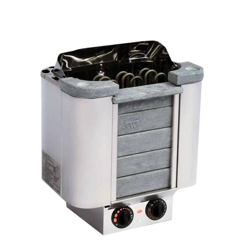 SAWO CUMULUS 6,0 kW Elektrische Saunaofen; mit integrierte Steuerung (NB-Modell); Multispannung: entweder Einphasig oder 3-Phasig; Edelstahlgehäuse mit Speckstein vorne