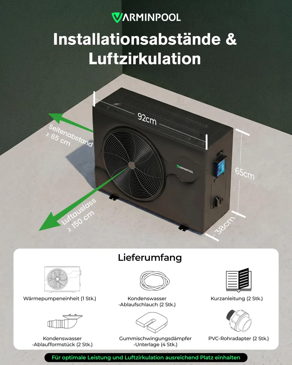 Pool Wärmepumpe bis 12 kW für Pools bis 45.000 L, Inverter Poolheizung elektrisch mit Heiz- & Kühlfunktion, COP bis 13,0, leise 42–53 dB(A), R32, DN50, IPX4, für Gartenpool Aufstellpool