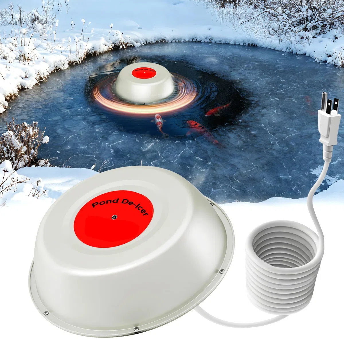 1000 W kleine Teichheizung, Teichheizungen für Außenteiche mit Fischen, schwimmender Teichenteiser mit Thermostatgesteuerter und LED-Anzeige, automatisches Ein-/Ausschalten, langlebige