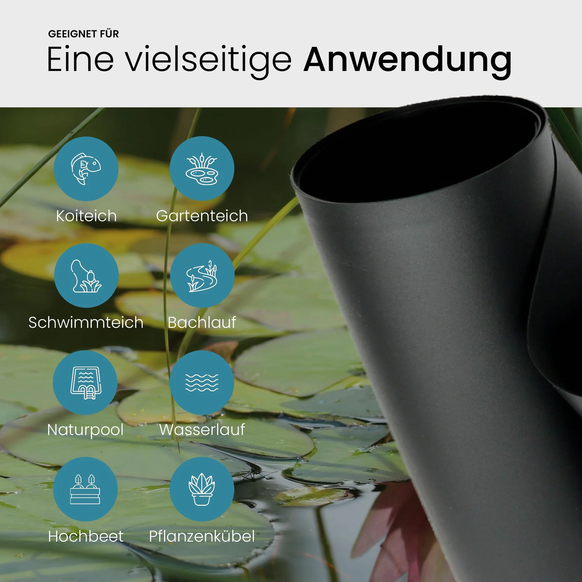 TeichVision - Premium PVC Teichfolie schwarz - Stärke 1,5 mm - 2 m x 5 m/PVC Folie schwarz auch geeignet als Hochbeet Folie wasserdicht