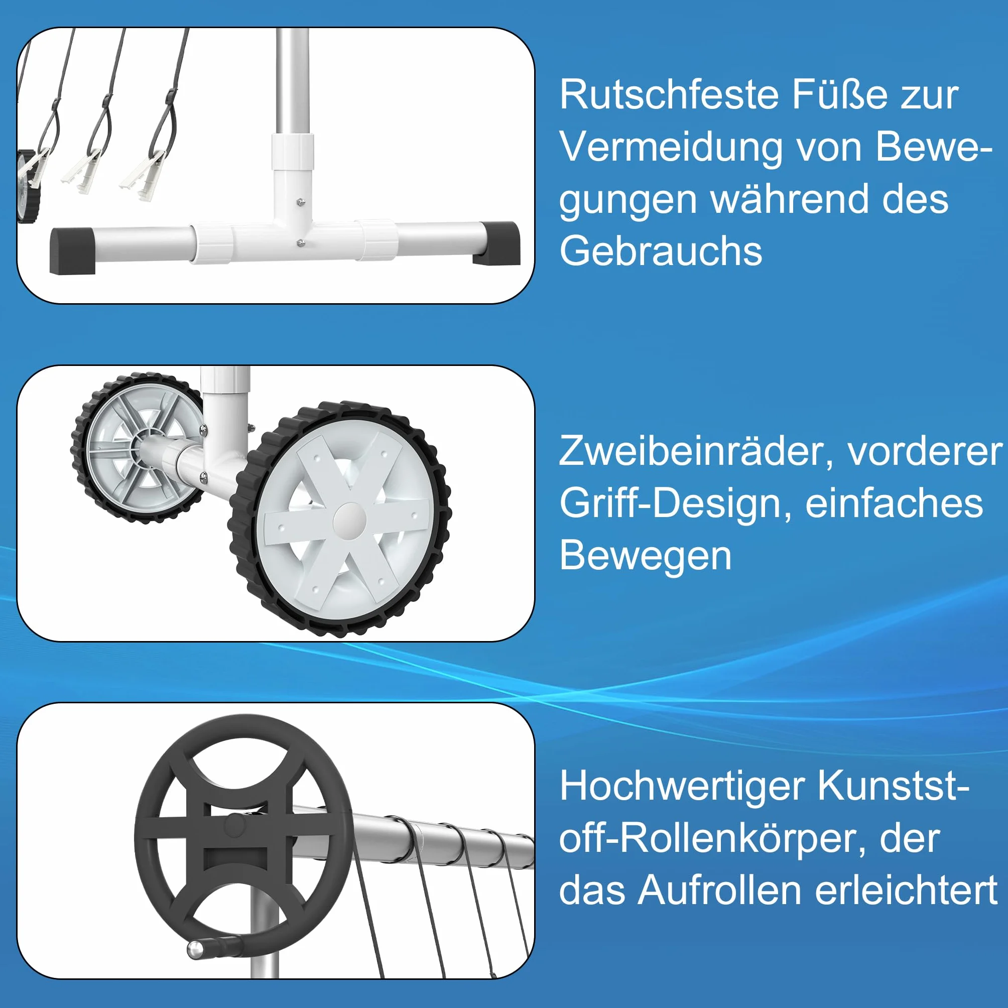 Aufun Pool Aufrollsystem Premium 3-5,70 m mit 2 Reifen, Pool Aufroller für Solarfolie, Aufrollvorrichtung für Poolplane & Abdeckung, inkl. Bänder, witterungsbeständiges Material