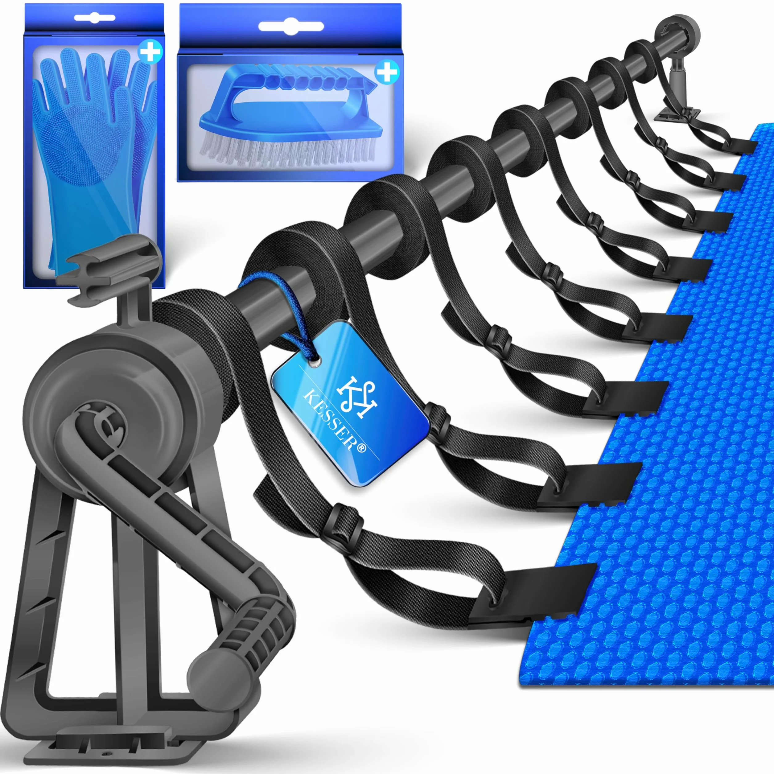 KESSER® Pool Aufroller Premium Aufrollsystem 1,05m - 6,15 m für Solarplane | mobiles Aufrollvorrichtung für Poolplane & Abdeckung inkl. Bänder, Bürste & Handschuhe | witterungsbeständiges Material